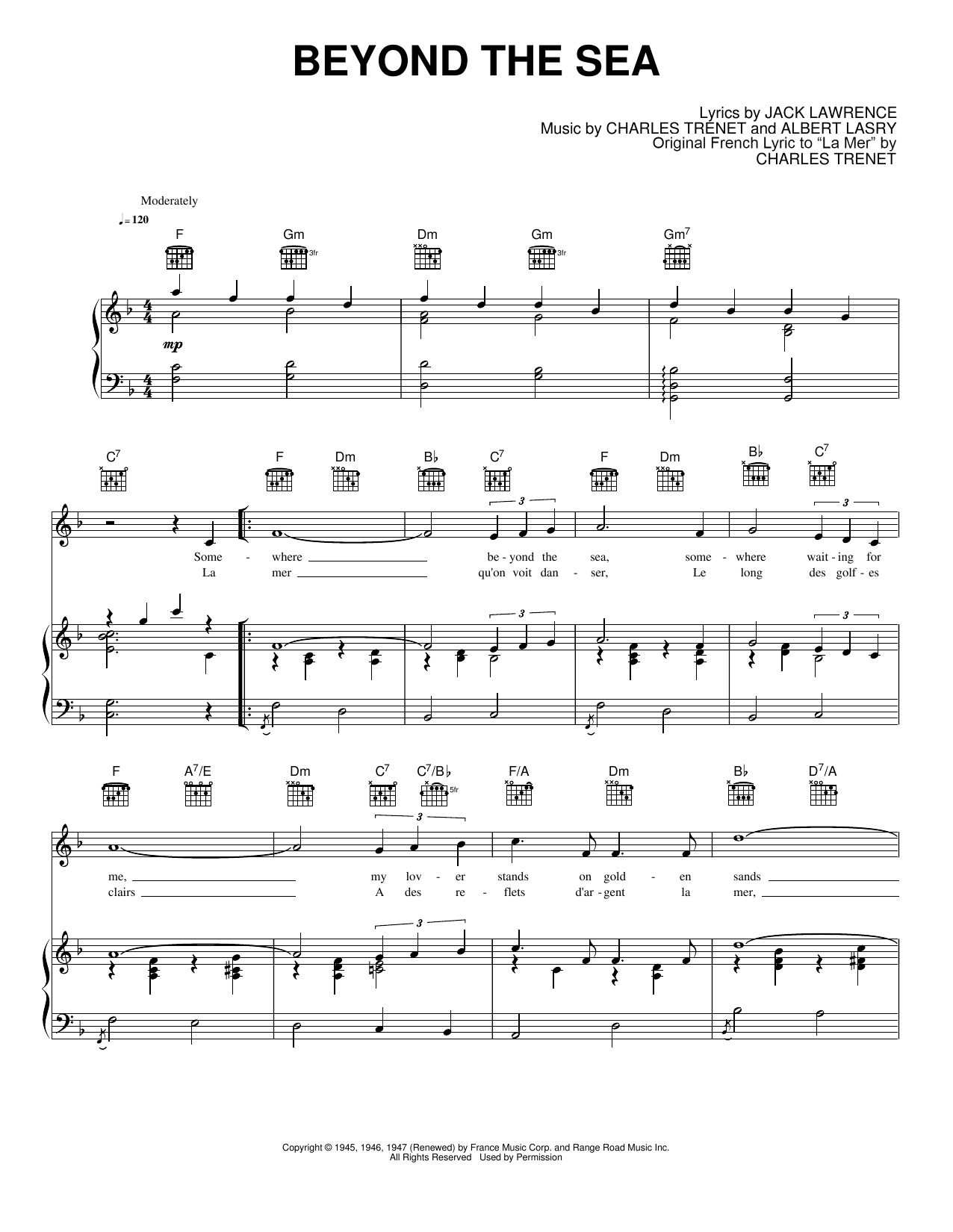 Beyond The Sea: Piano/Vocal/Guitar Sheet