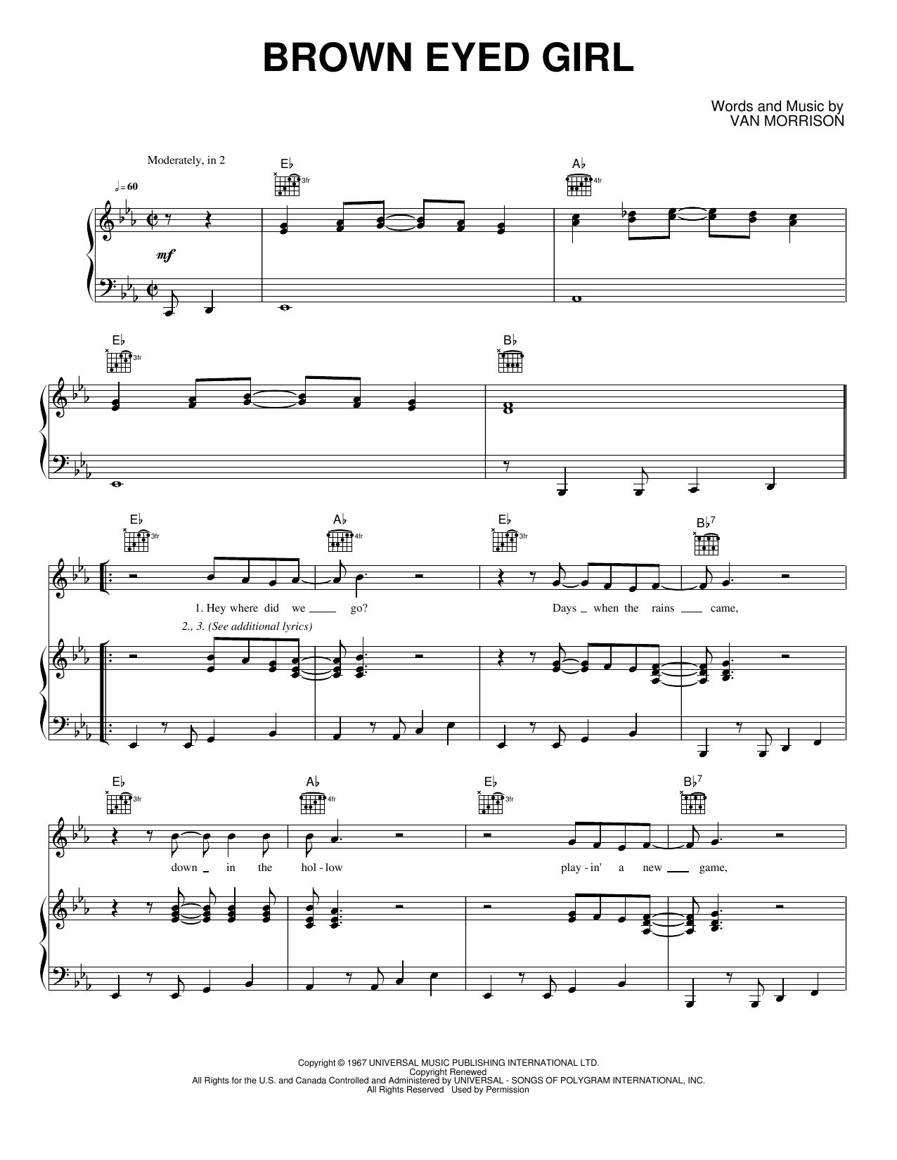Brown Eyed Girl: Piano/Vocal/Guitar Sheet