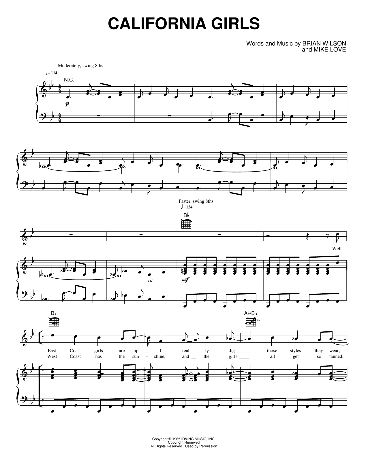 California Girls: Piano/Vocal/Guitar Sheet