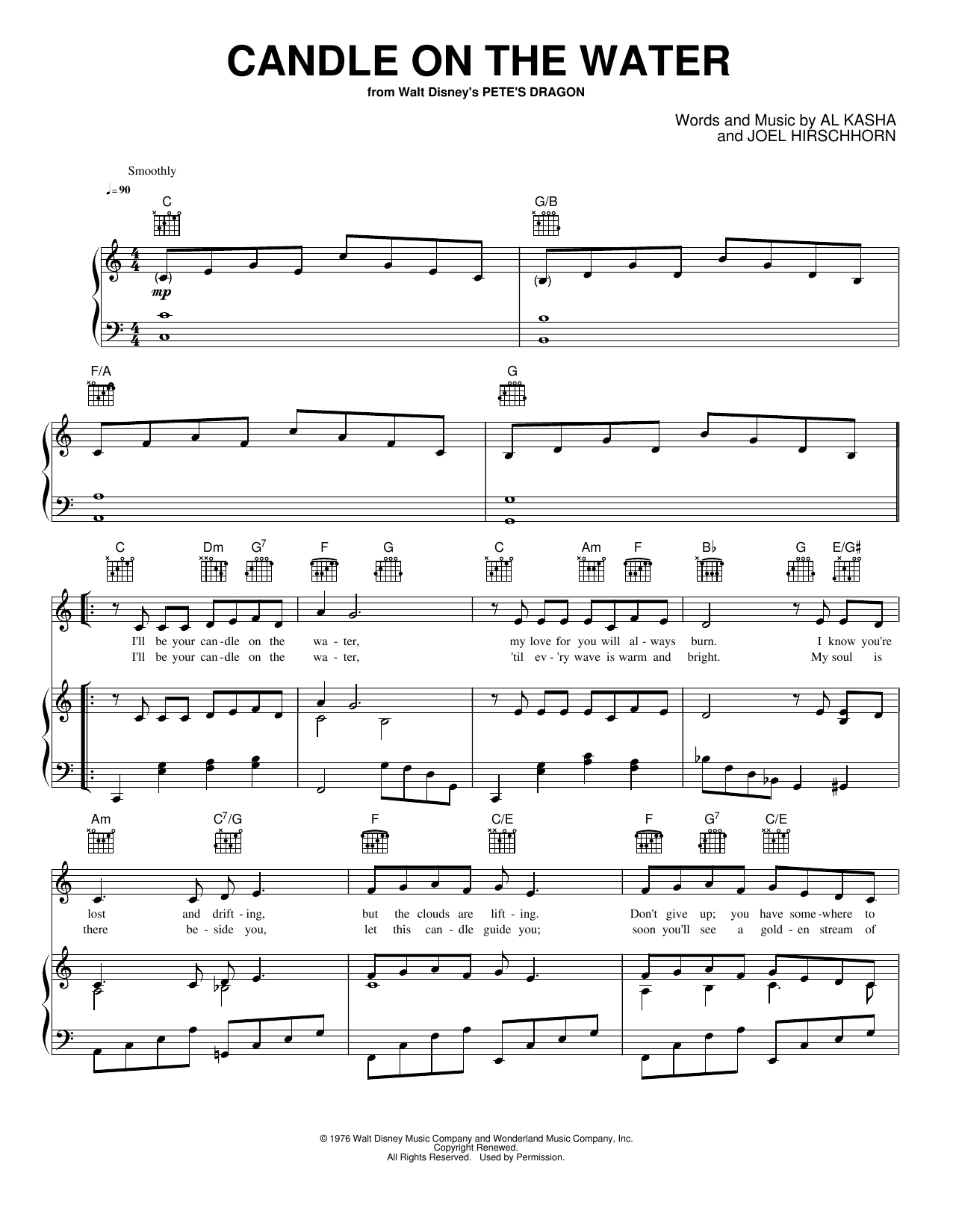 Candle On The Water: Piano/Vocal/Guitar Sheet