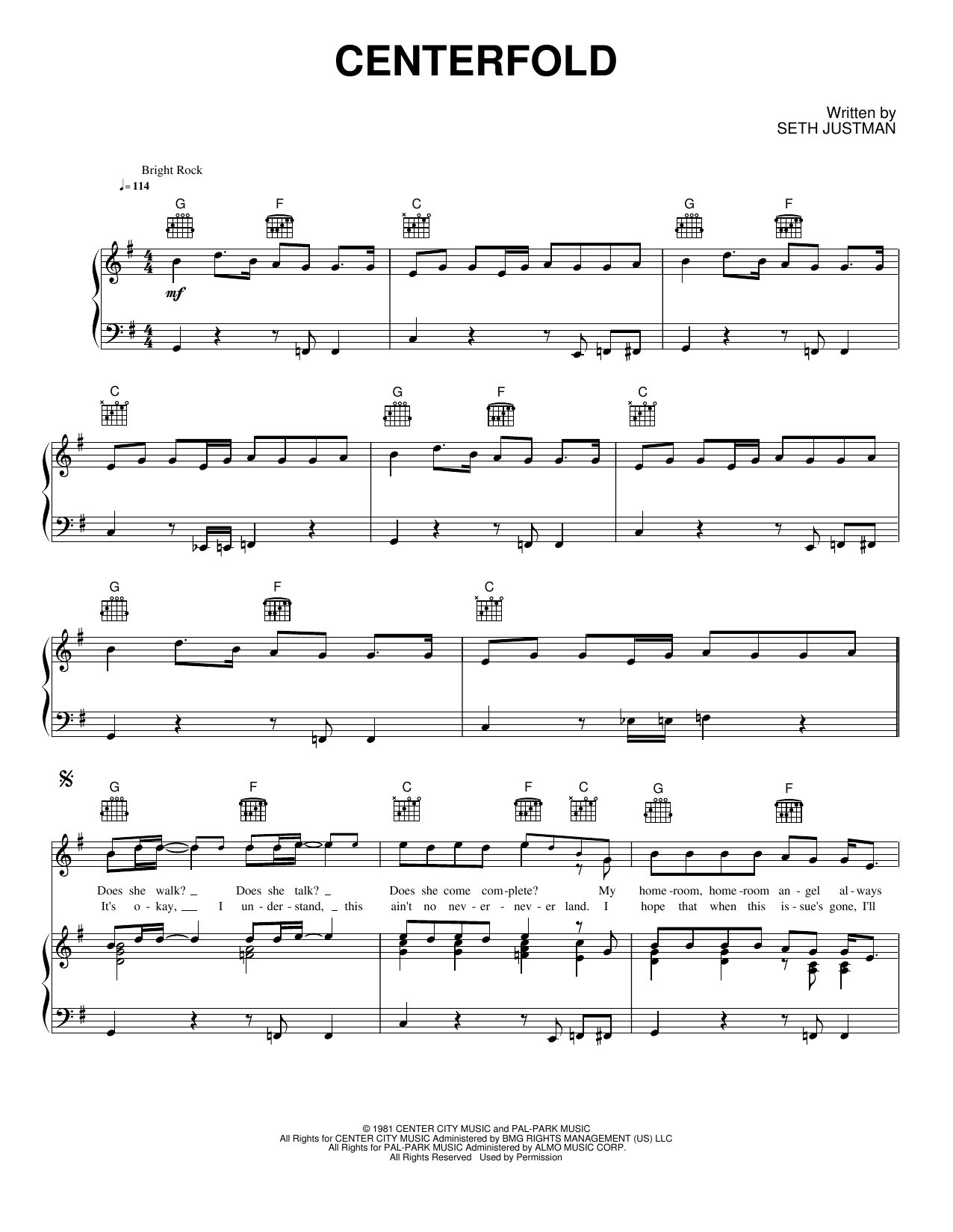 Centerfold: Piano/Vocal/Guitar Sheet