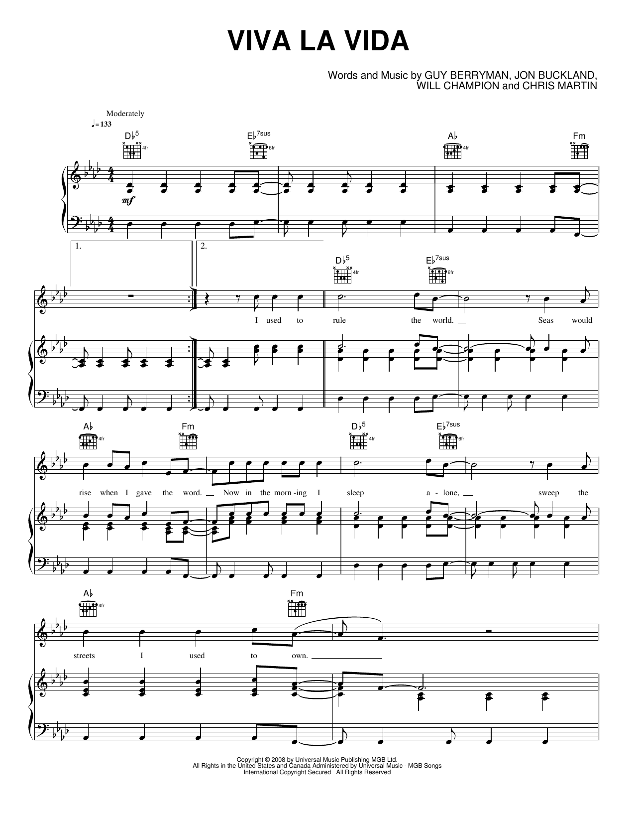Viva La Vida: Piano/Vocal/Guitar Sheet