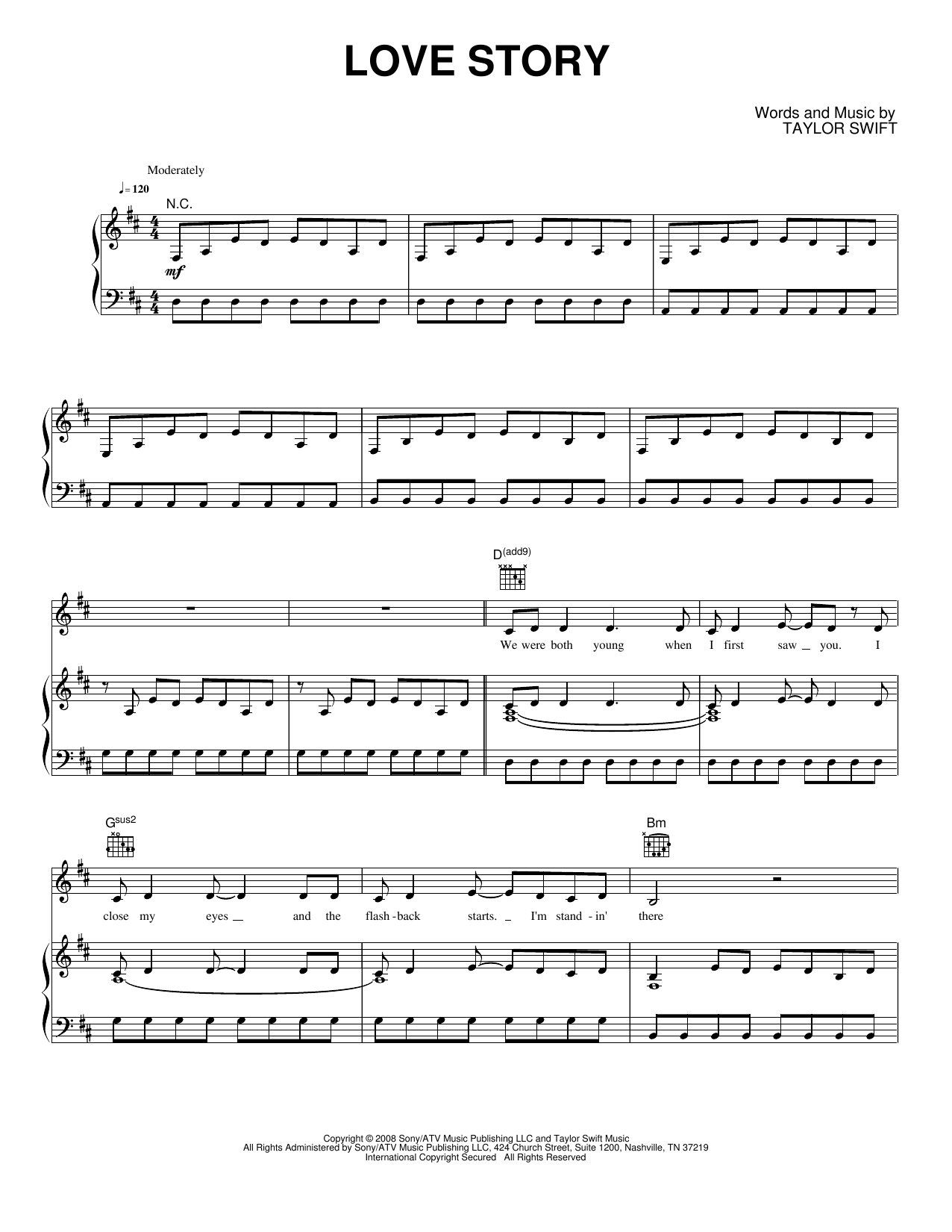 Love Story: Piano/Vocal/Guitar Sheet