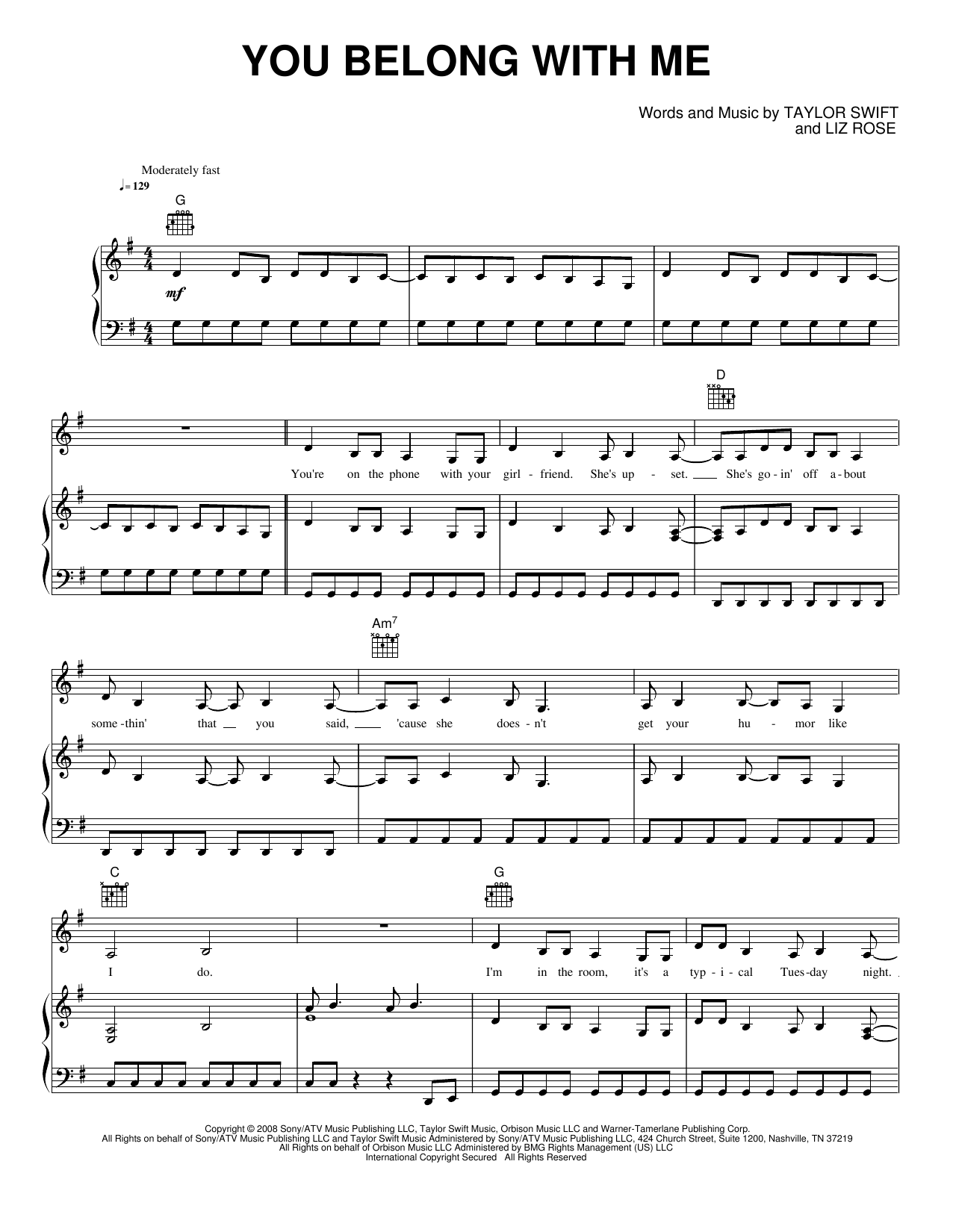 You Belong with Me: Piano/Vocal/Guitar Sheet