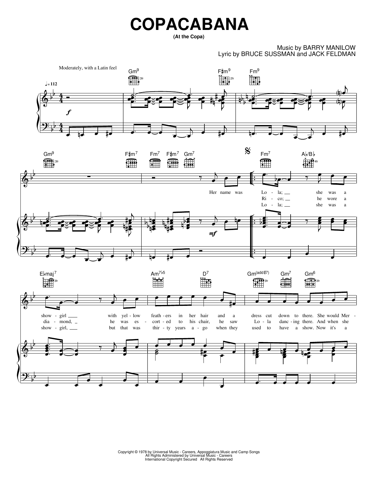 Copacabana (at The Copa): Piano/Vocal/Guitar Sheet
