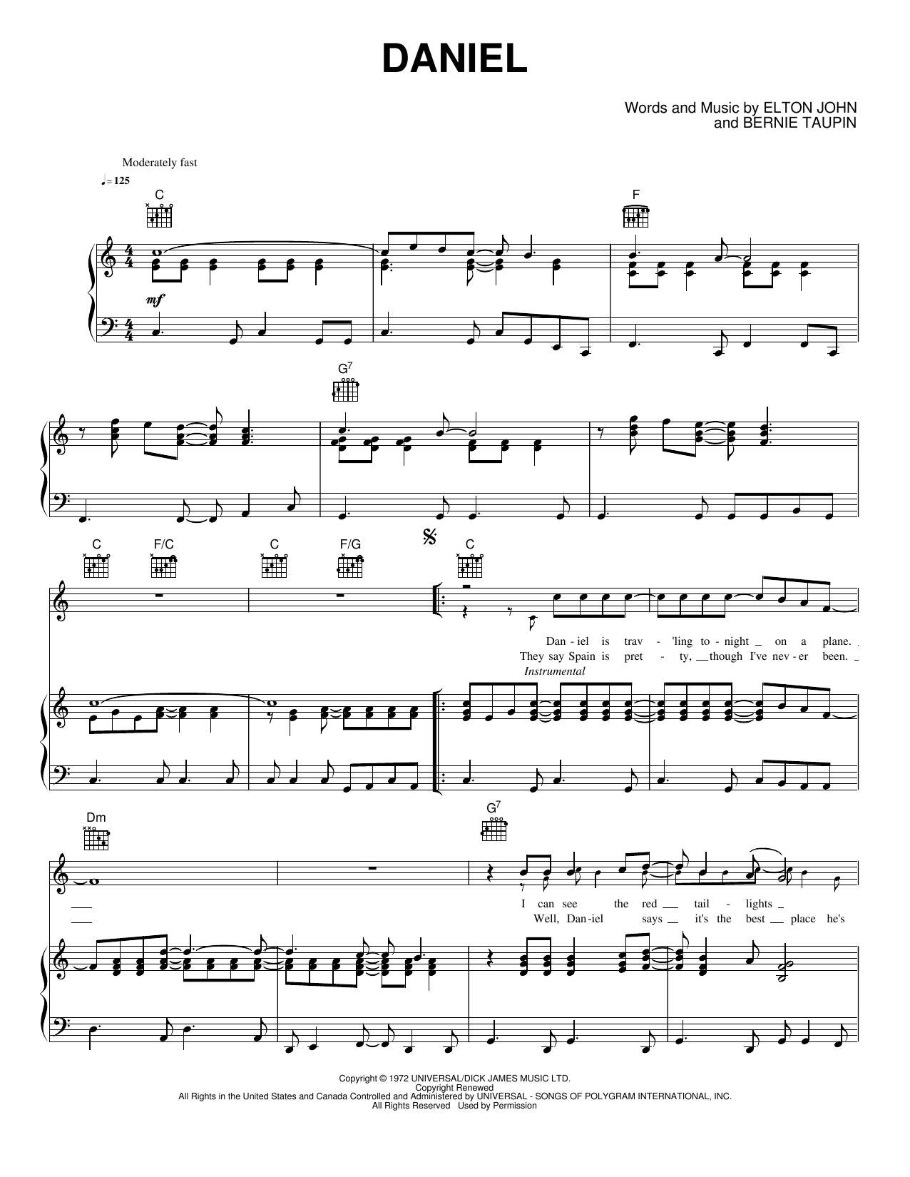 Daniel: Piano/Vocal/Guitar Sheet
