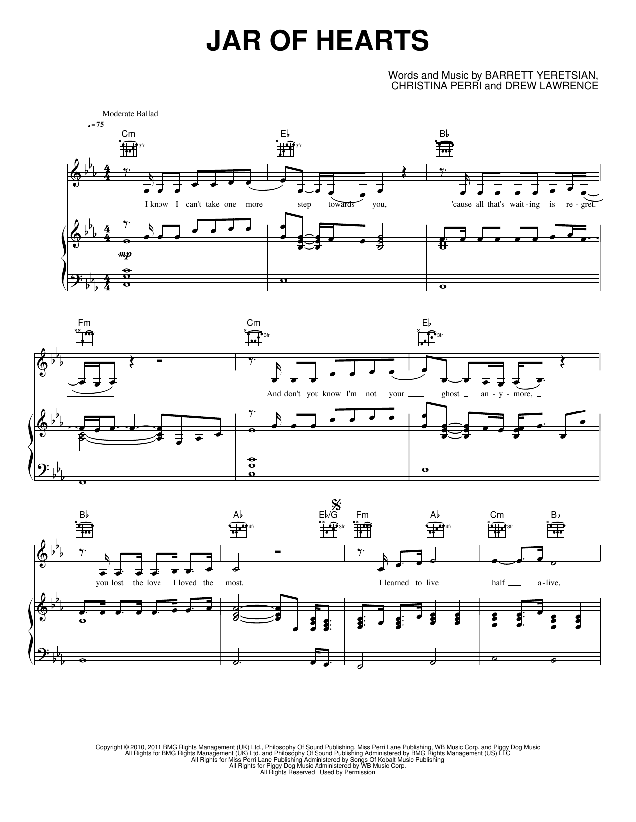 Jar of Hearts: Piano/Vocal/Guitar Sheet