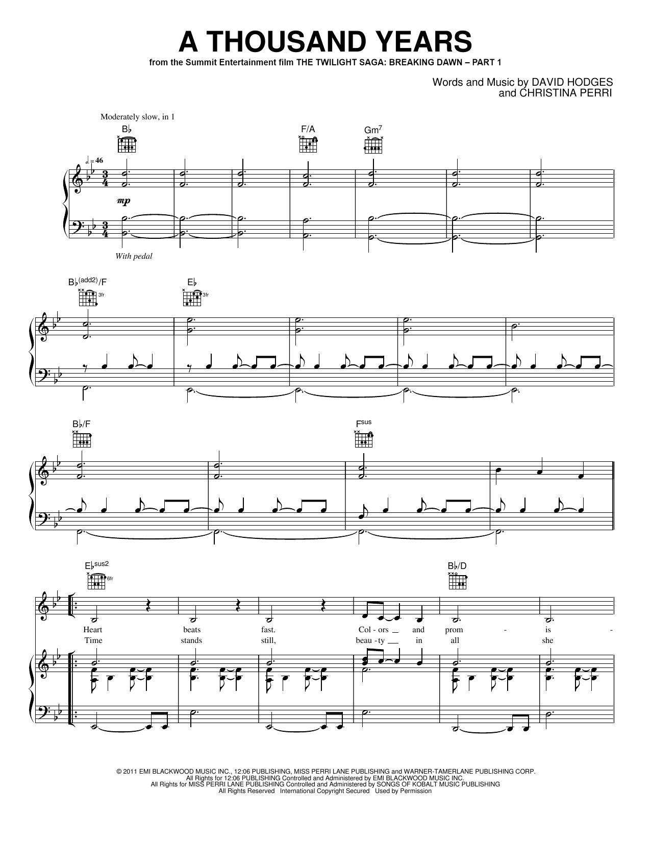 A Thousand Years: Piano/Vocal/Guitar Sheet