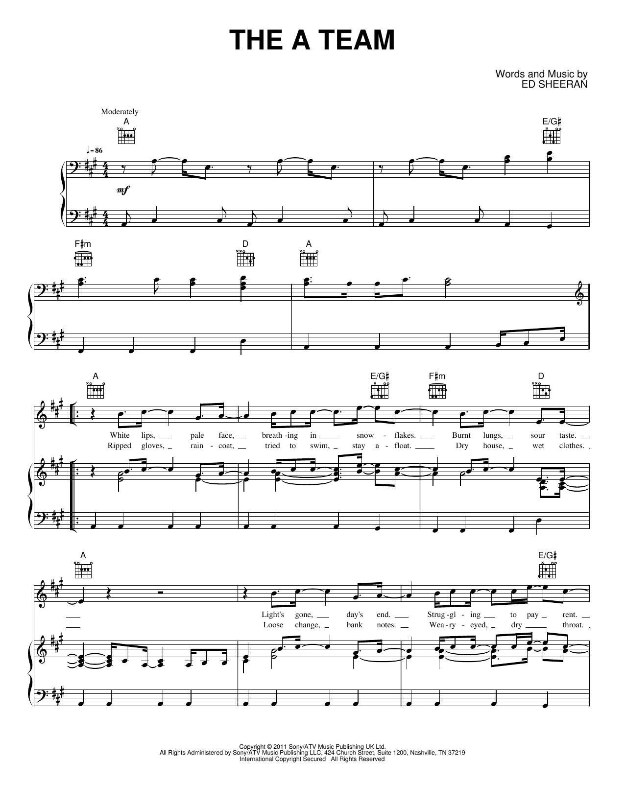 The A Team: Piano/Vocal/Guitar Sheet