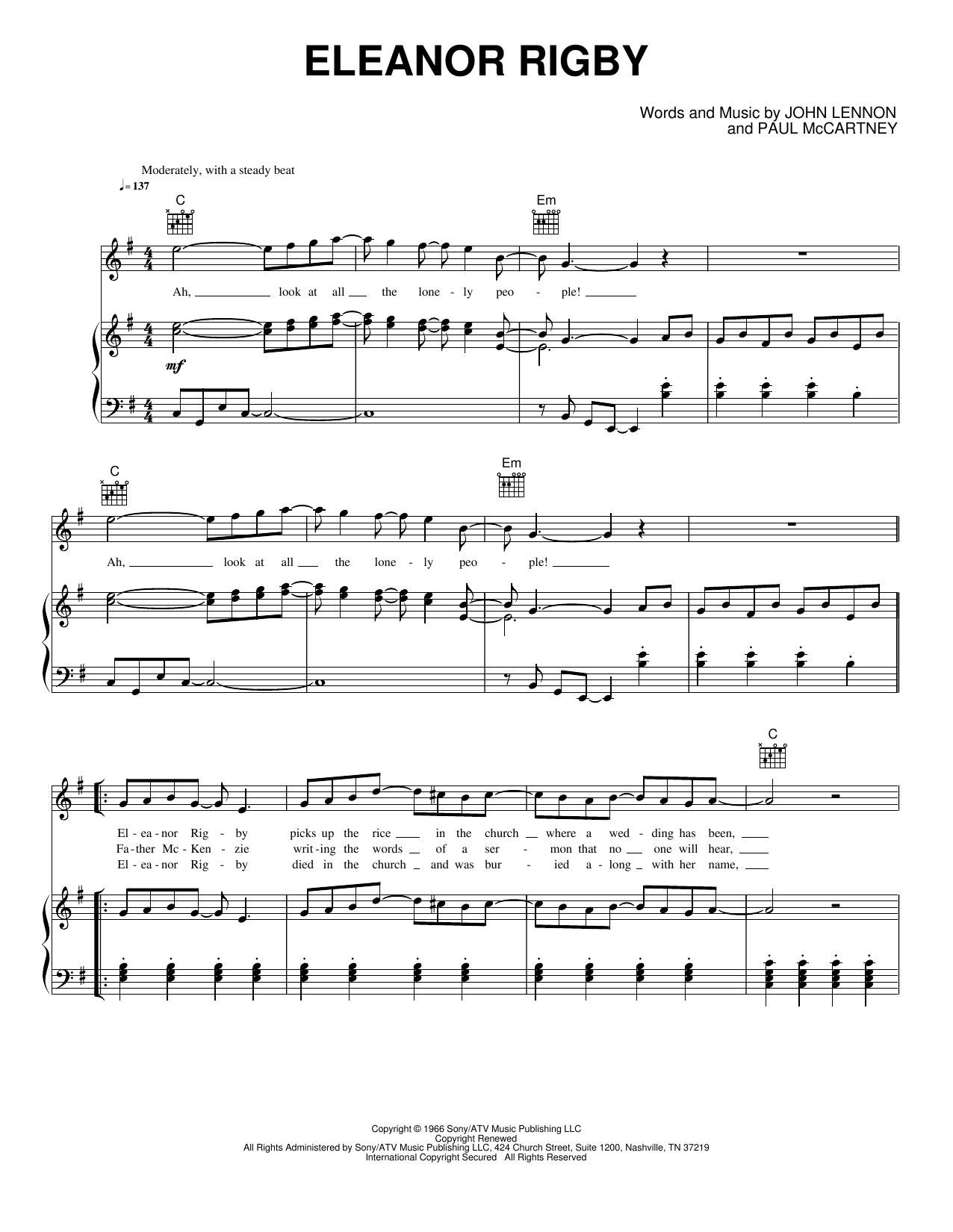 Eleanor Rigby: Piano/Vocal/Guitar Sheet