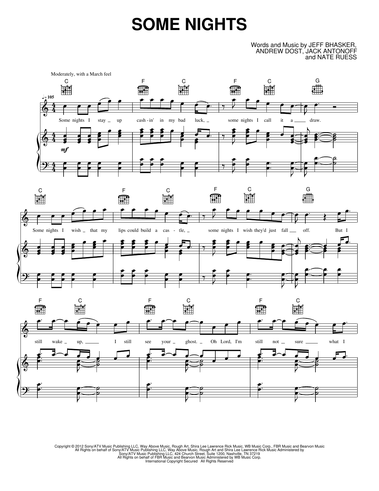Some Nights: Piano/Vocal/Guitar Sheet