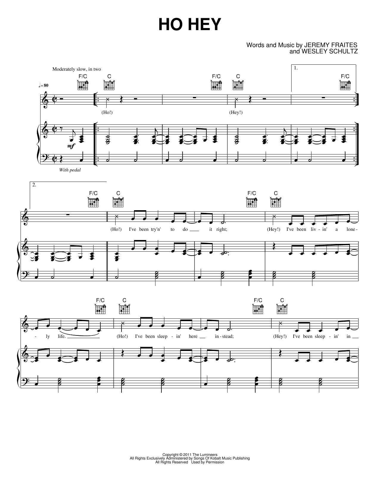 Ho Hey: Piano/Vocal/Guitar Sheet