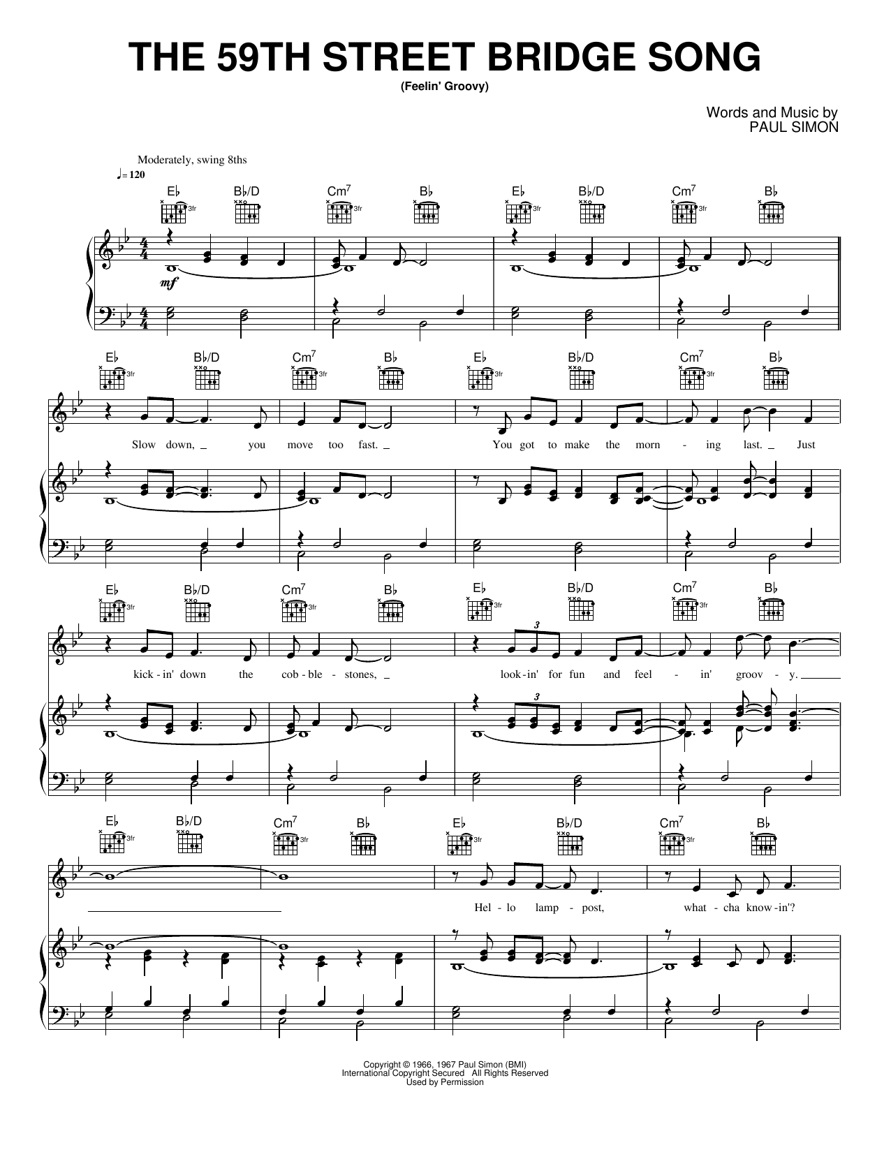 The 59th Street Bridge Song (feelin' Groovy): Piano/Vocal/Guitar Sheet
