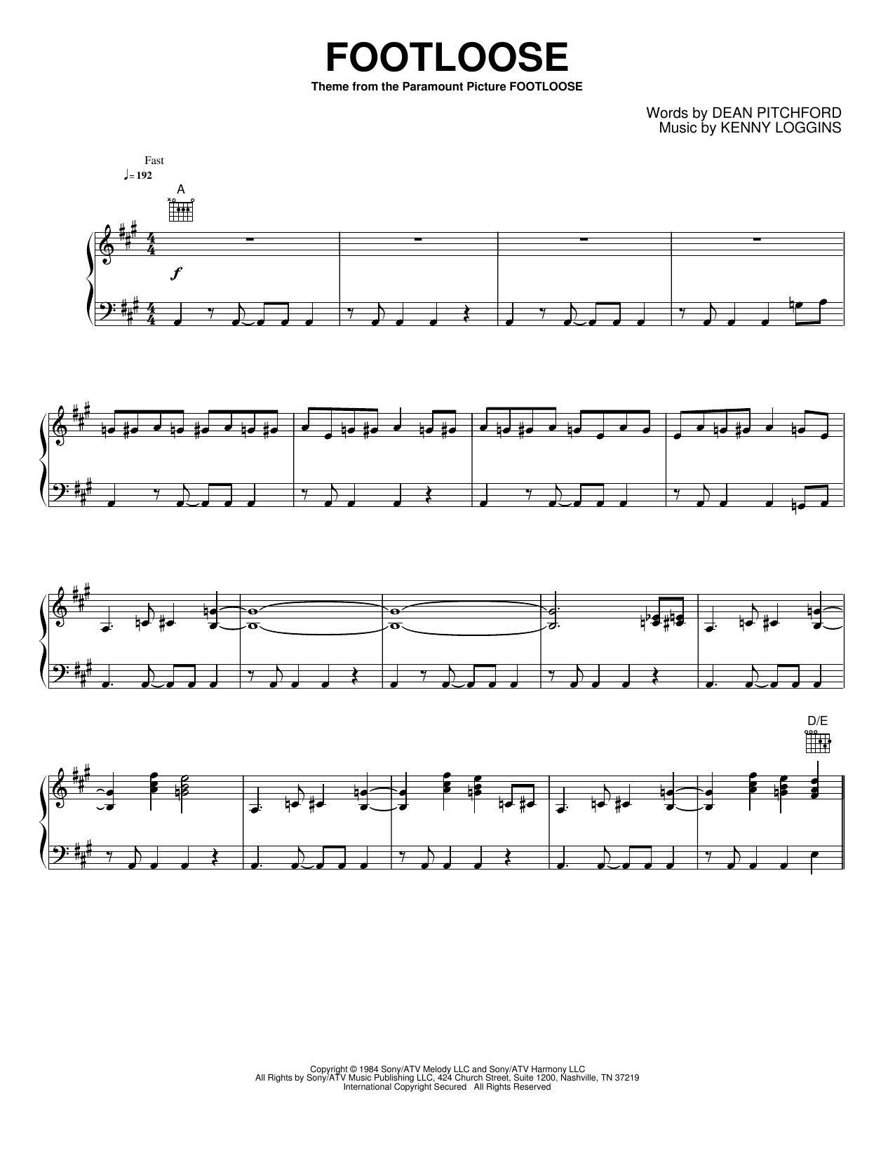 Footloose: Piano/Vocal/Guitar Sheet