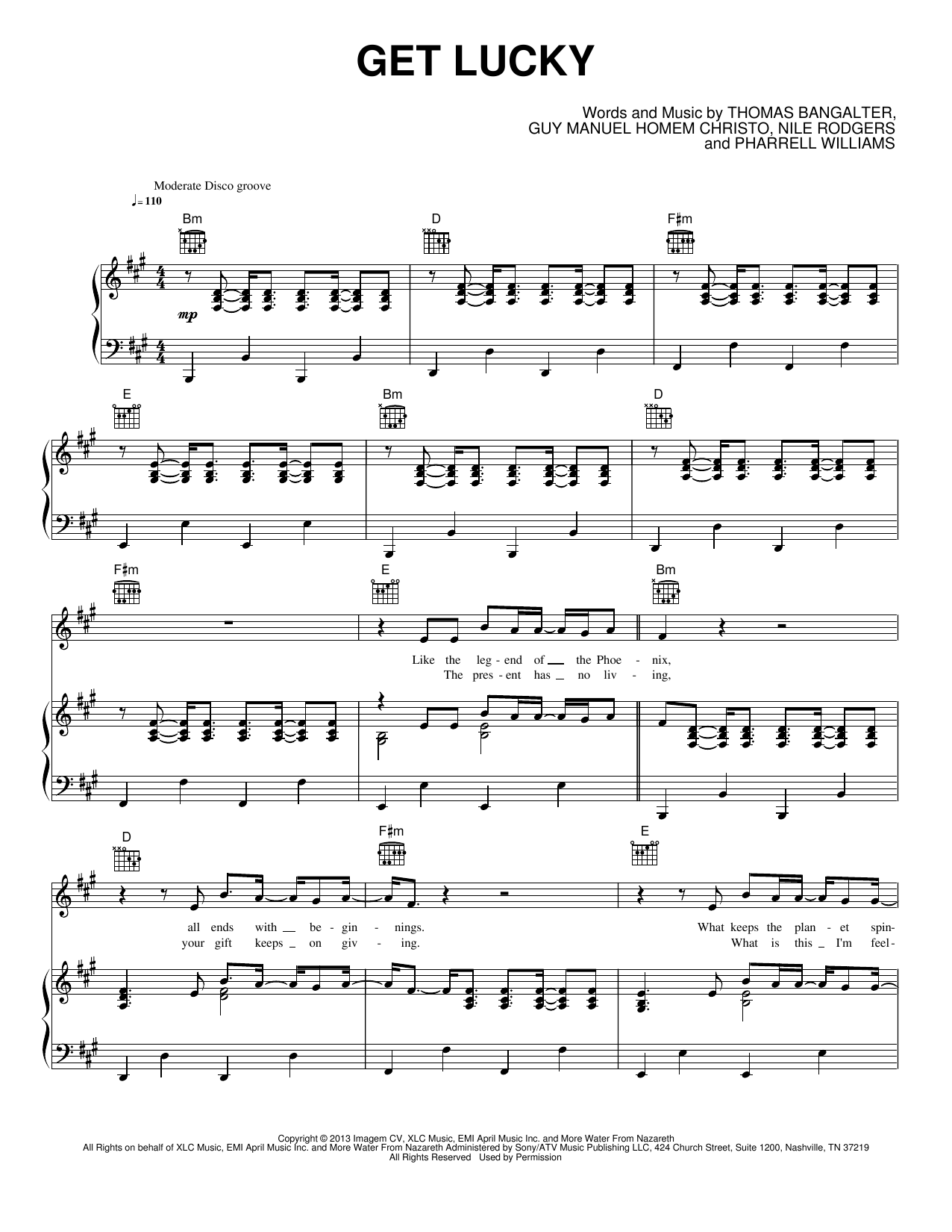 Get Lucky (feat. Pharrell Williams): Piano/Vocal/Guitar Sheet