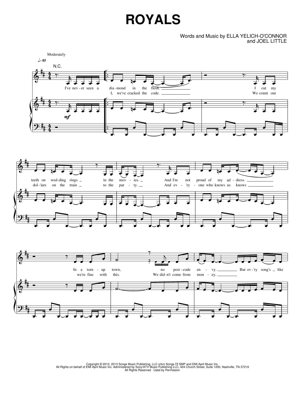 Royals Sheet Music Lorde Piano, Vocal & Guitar Chords (RightHand