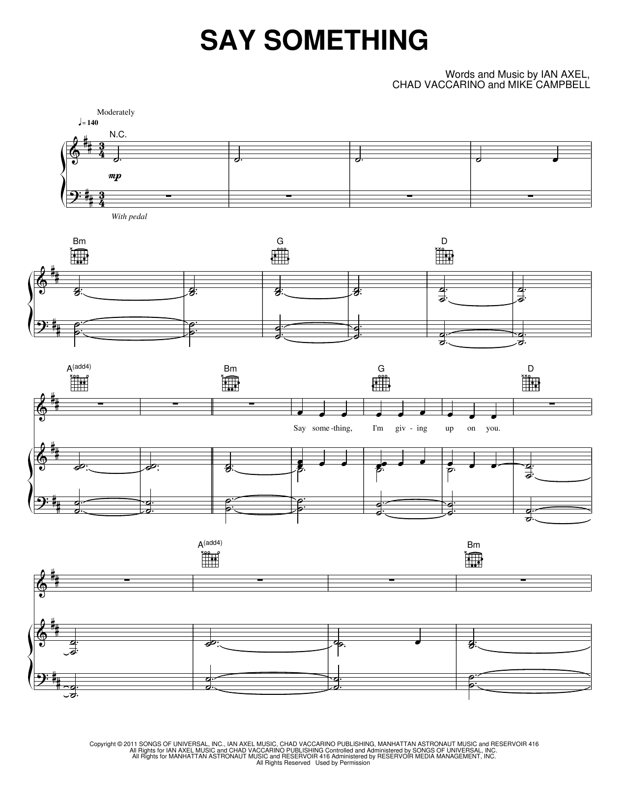 Say Something: Piano/Vocal/Guitar Sheet