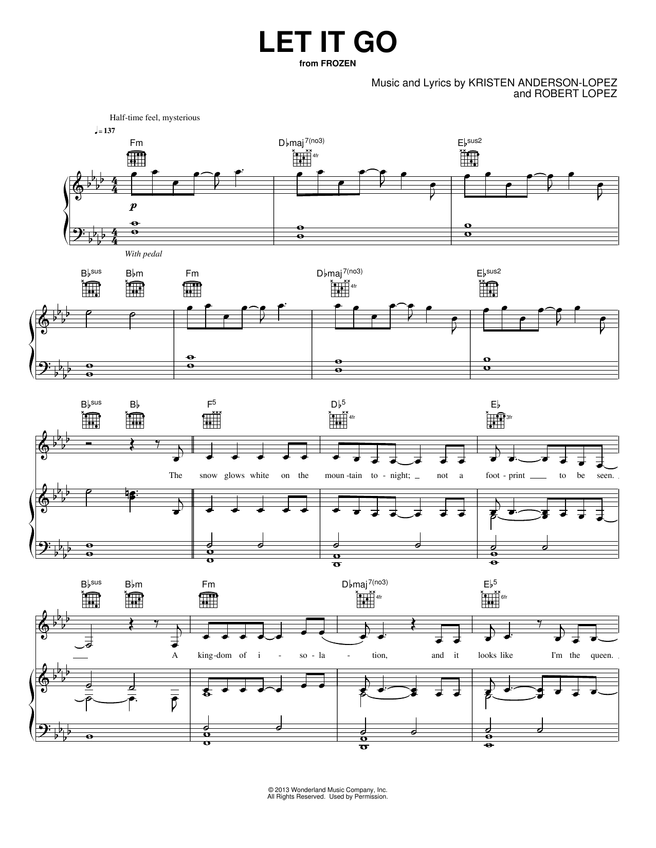 Let It Go: Piano/Vocal/Guitar Sheet
