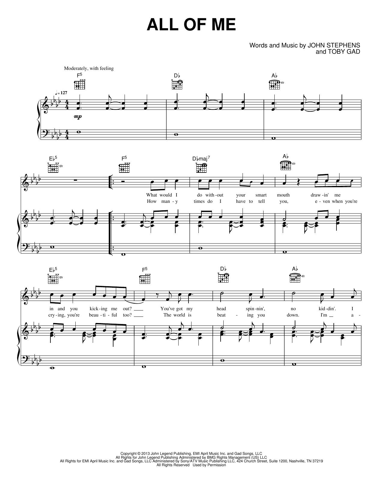 All of Me: Piano/Vocal/Guitar Sheet