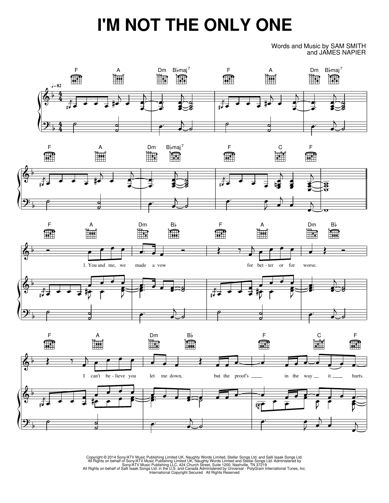 I'm Not the Only One: Piano/Vocal/Guitar Sheet