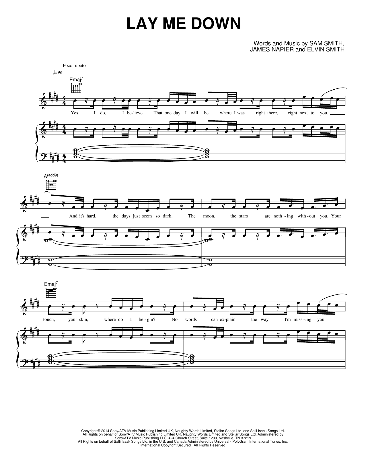 Lay Me Down: Piano/Vocal/Guitar Sheet