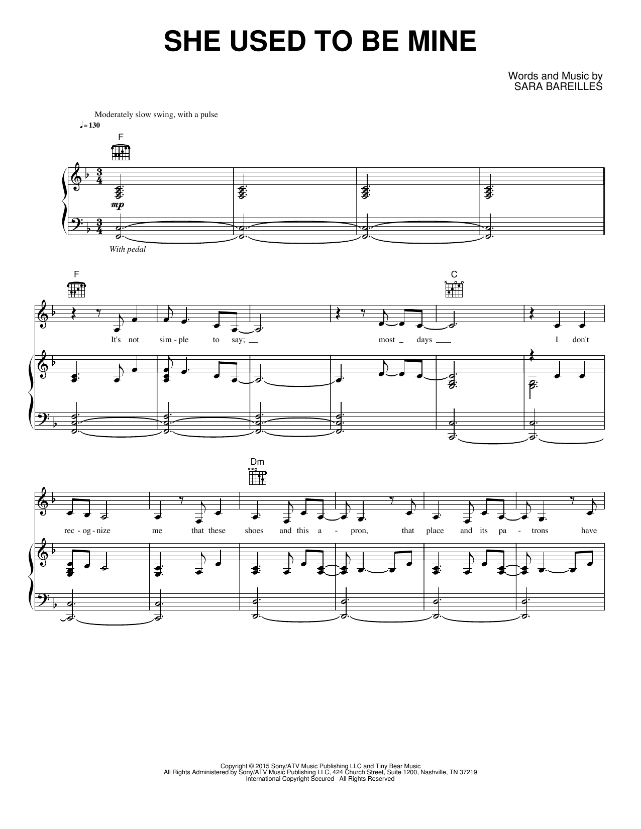 She Used To Be Mine: Piano/Vocal/Guitar Sheet