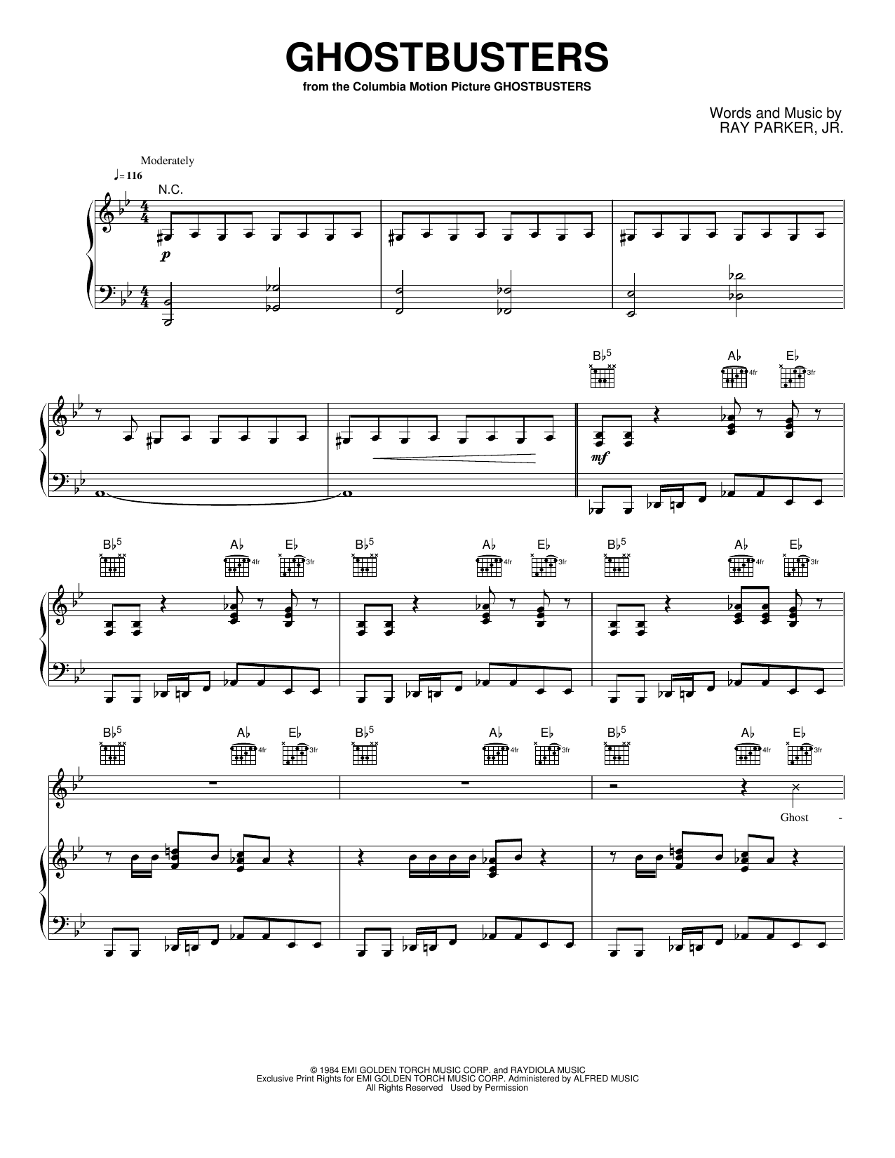 Ghostbusters: Piano/Vocal/Guitar Sheet