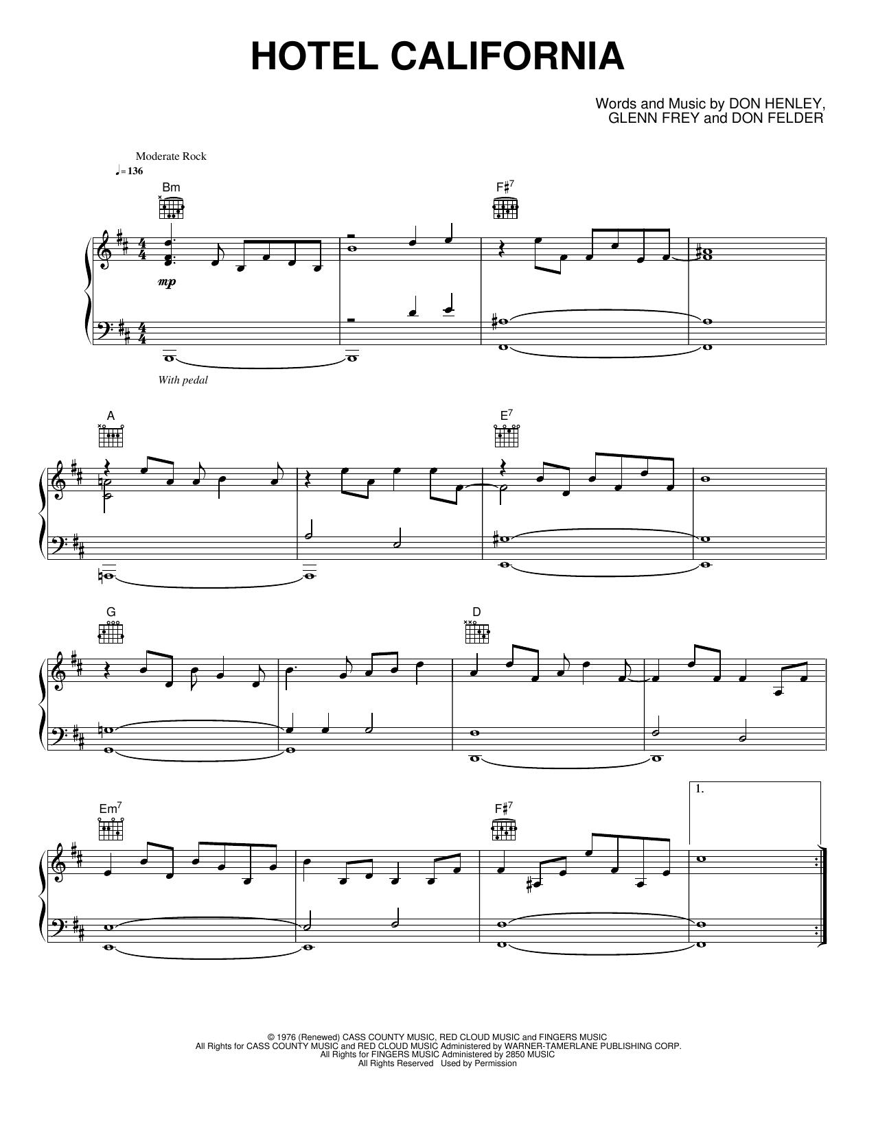 Hotel California: Piano/Vocal/Guitar Sheet