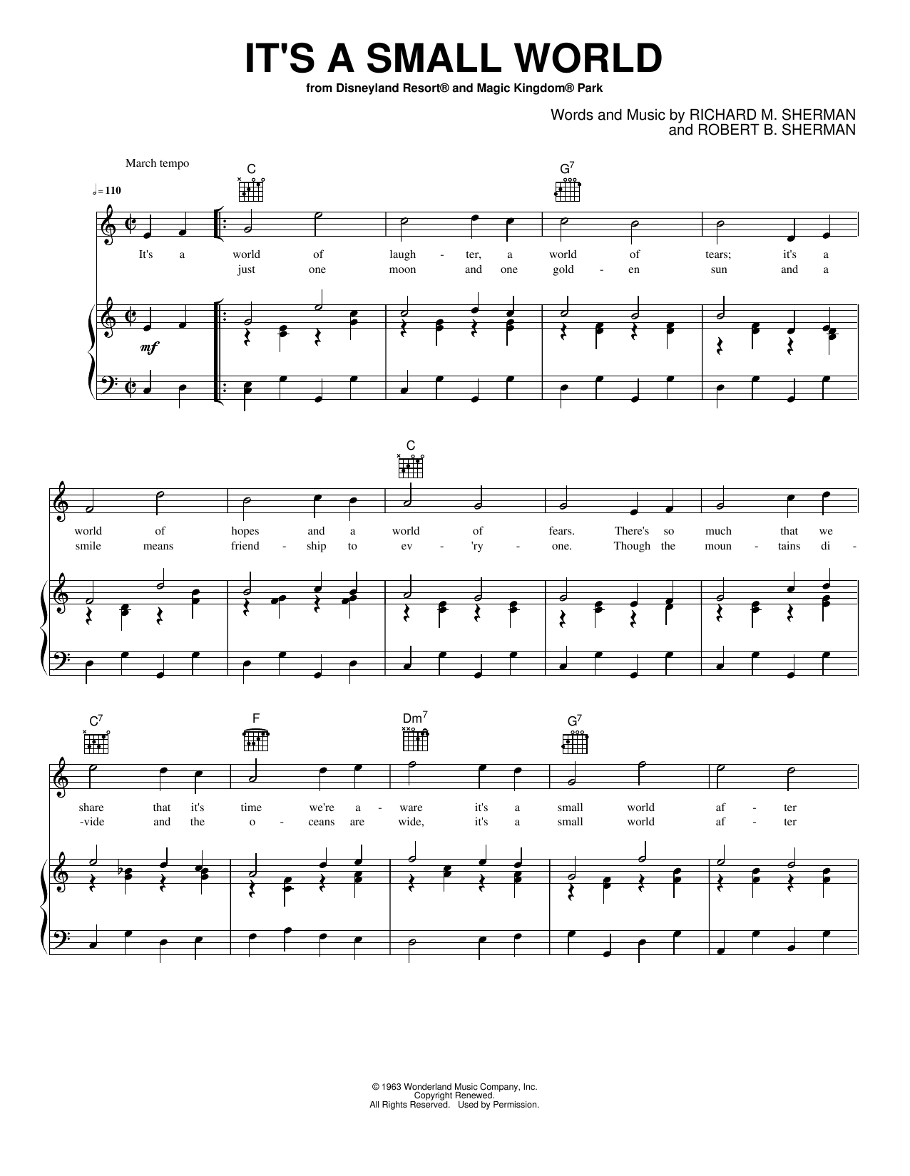 It's a Small World: Piano/Vocal/Guitar Sheet