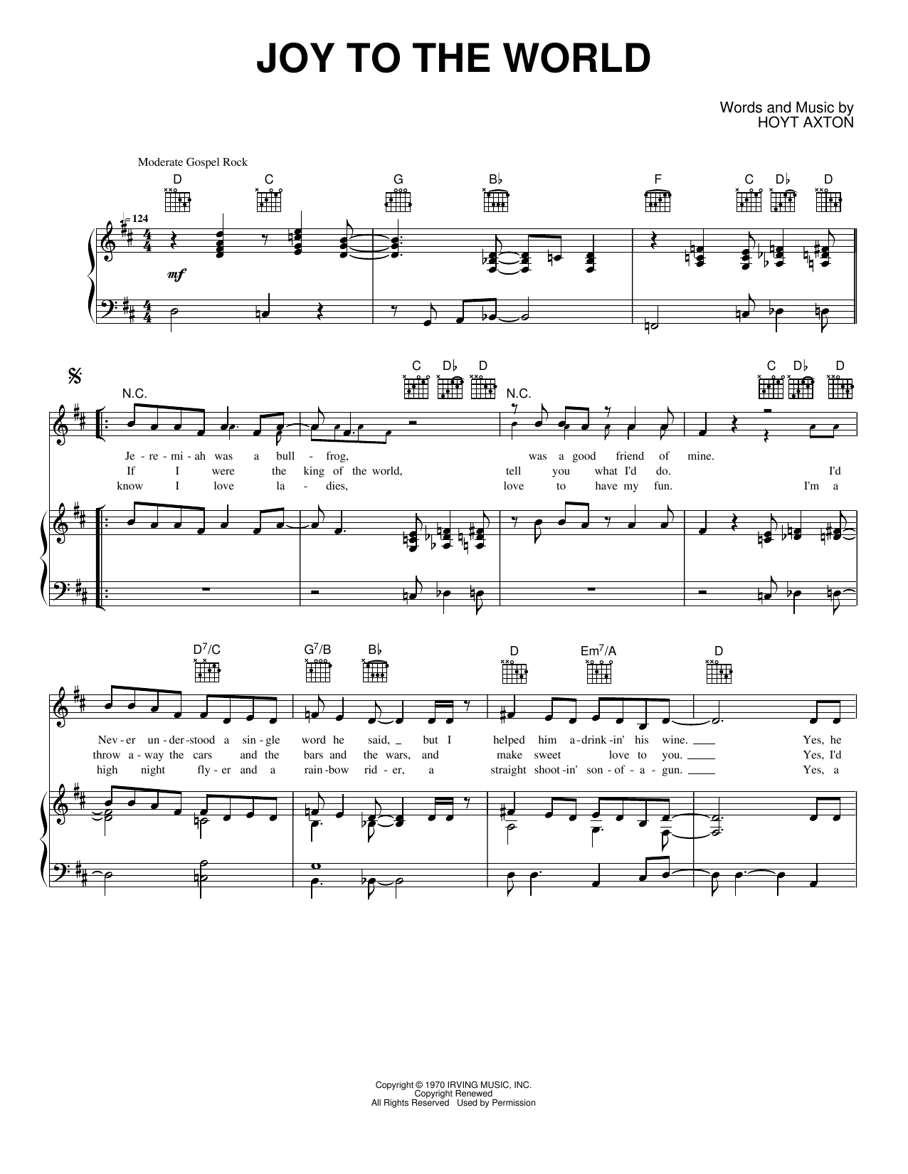 Joy to the World: Piano/Vocal/Guitar Sheet