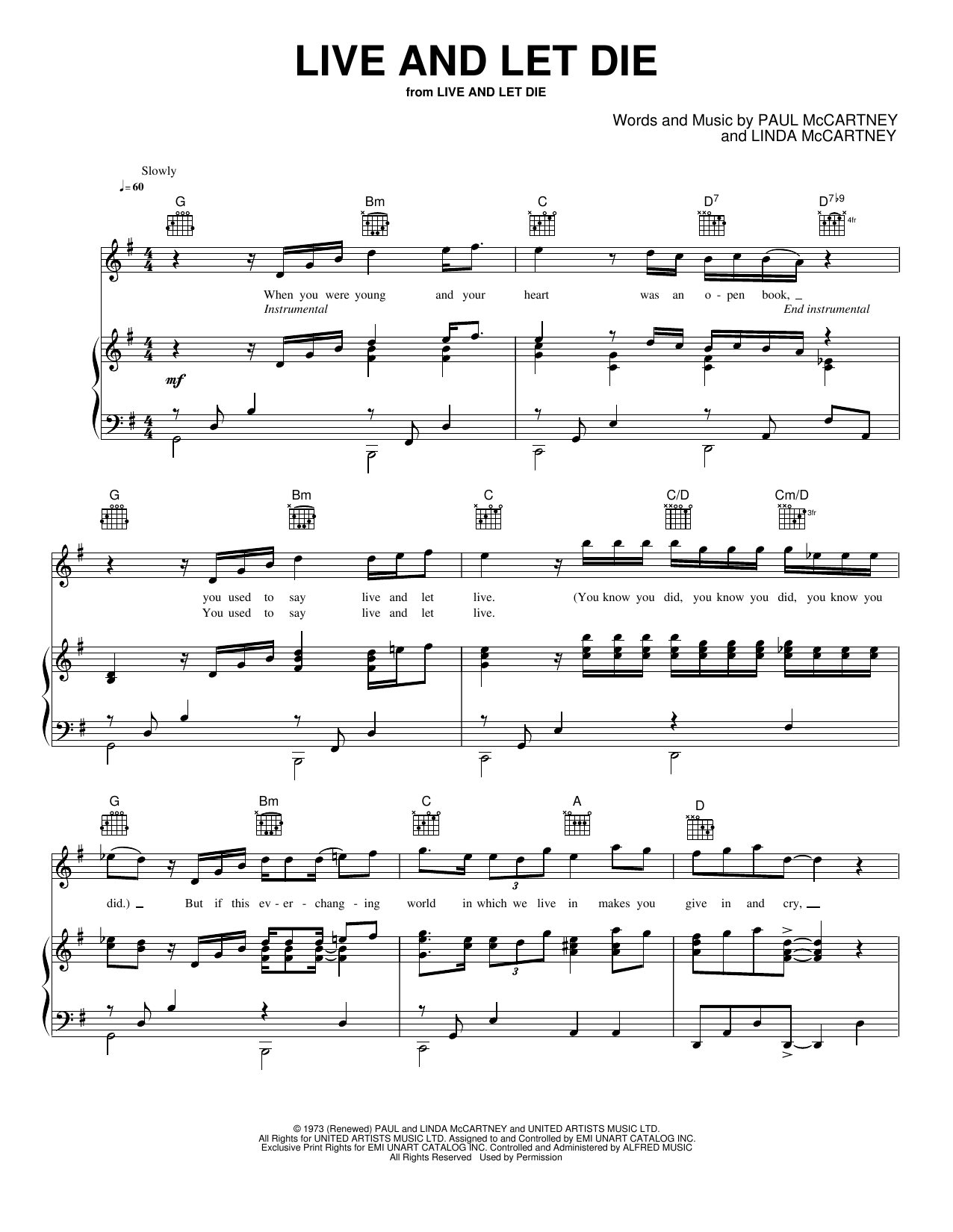 Live and Let Die: Piano/Vocal/Guitar Sheet