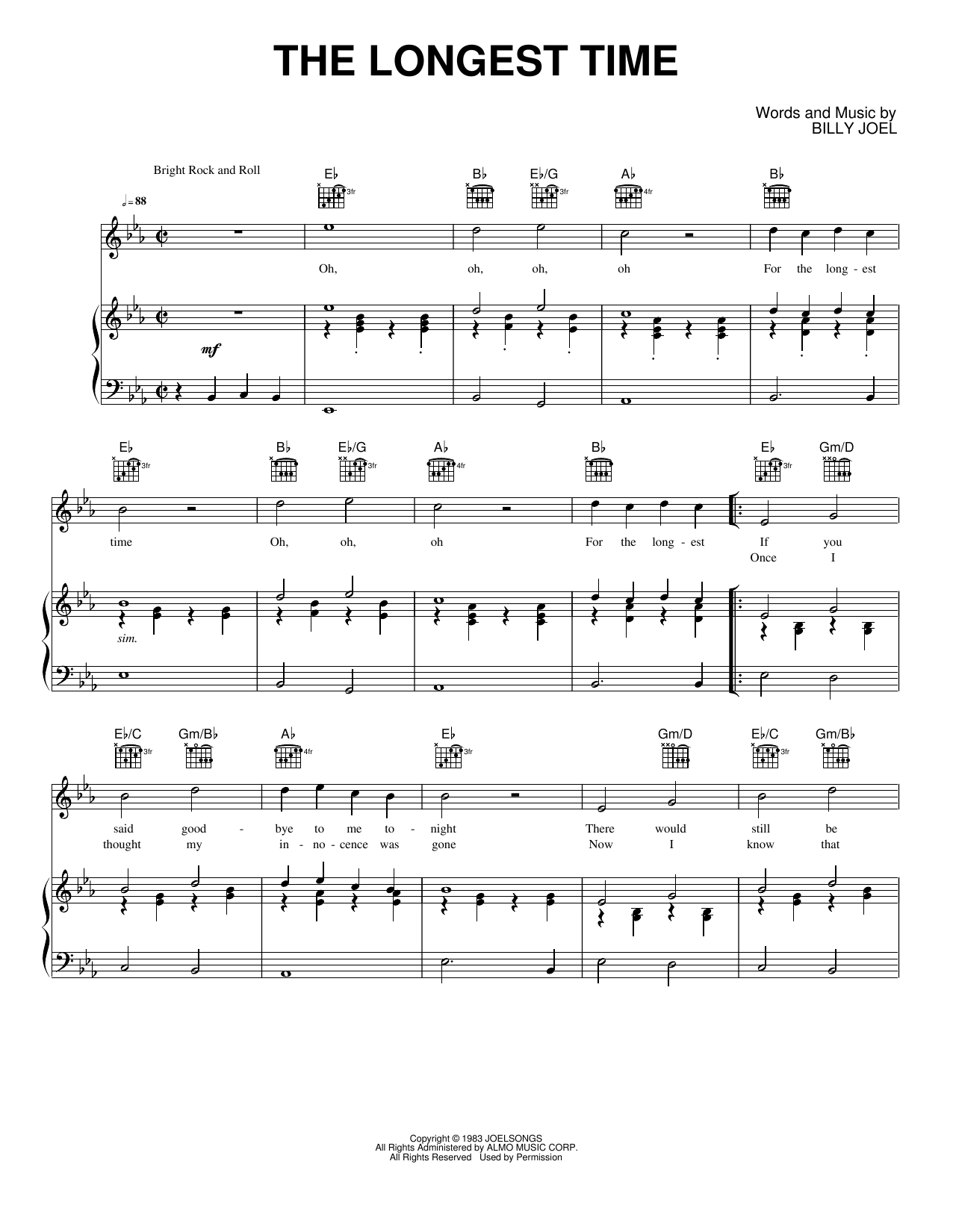 The Longest Time: Piano/Vocal/Guitar Sheet