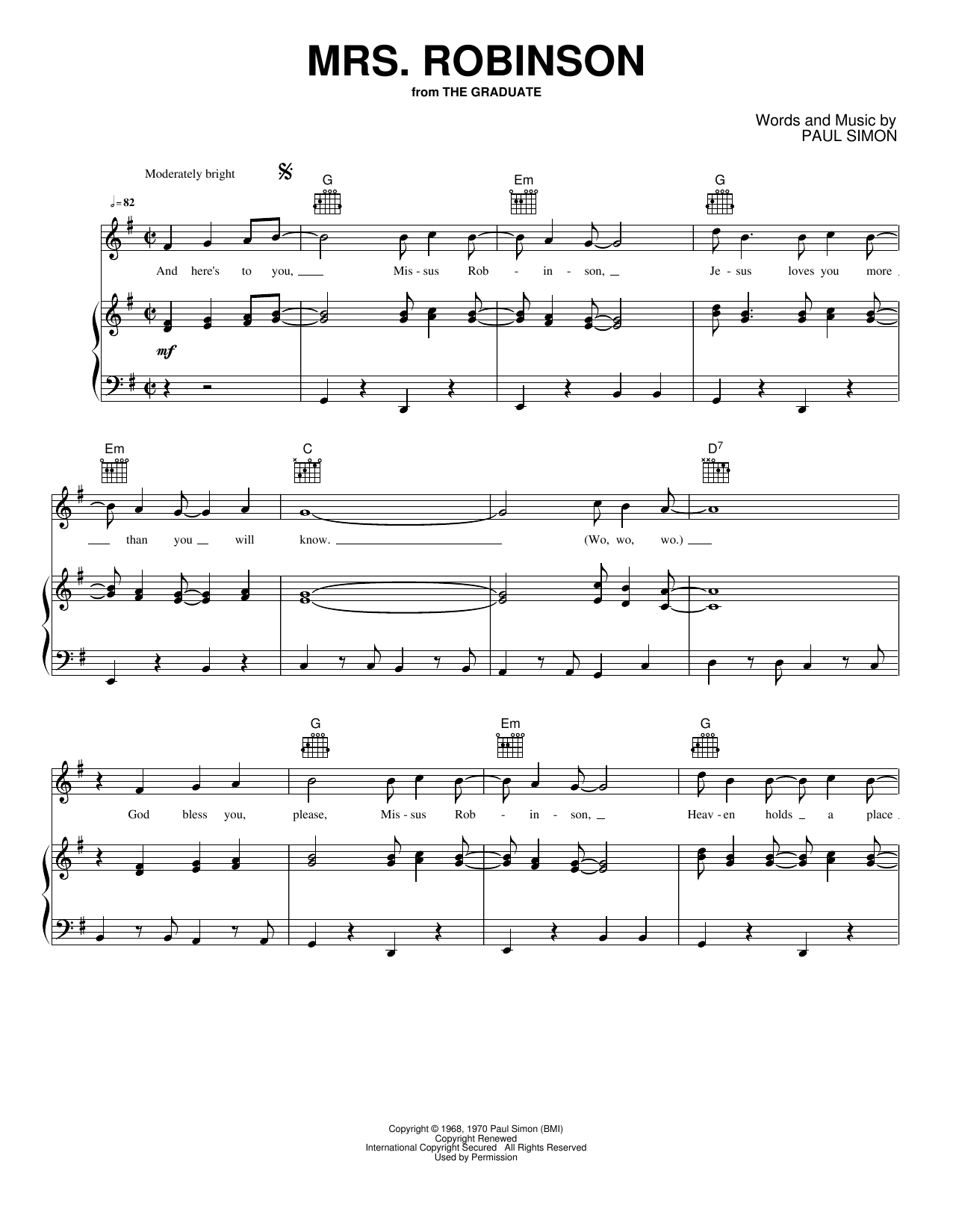 Mrs. Robinson: Piano/Vocal/Guitar Sheet