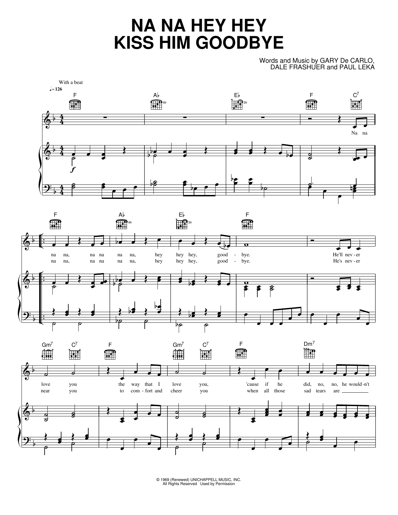 Na Na Hey Hey Kiss Him Goodbye: Piano/Vocal/Guitar Sheet