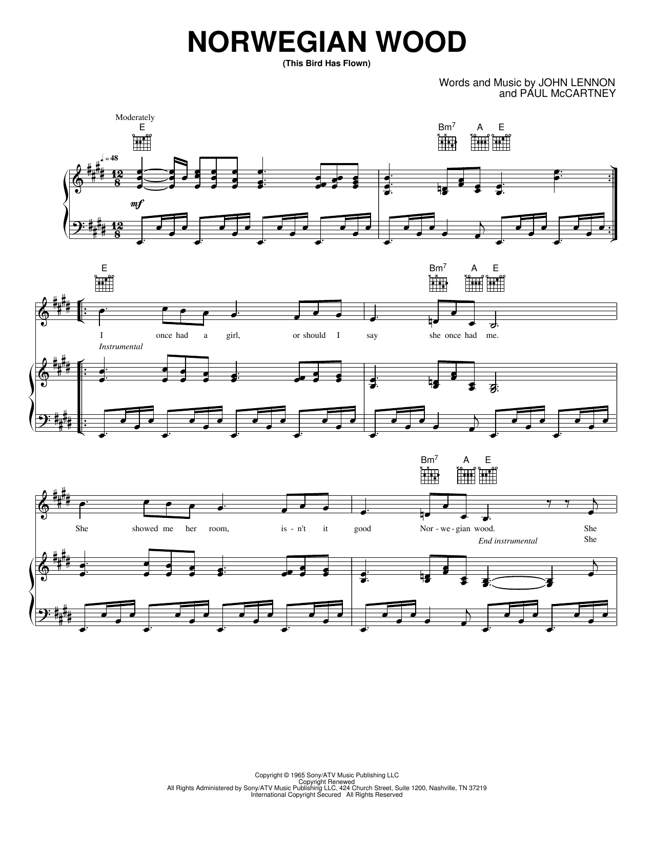 Norwegian Wood (This Bird Has Flown): Piano/Vocal/Guitar Sheet