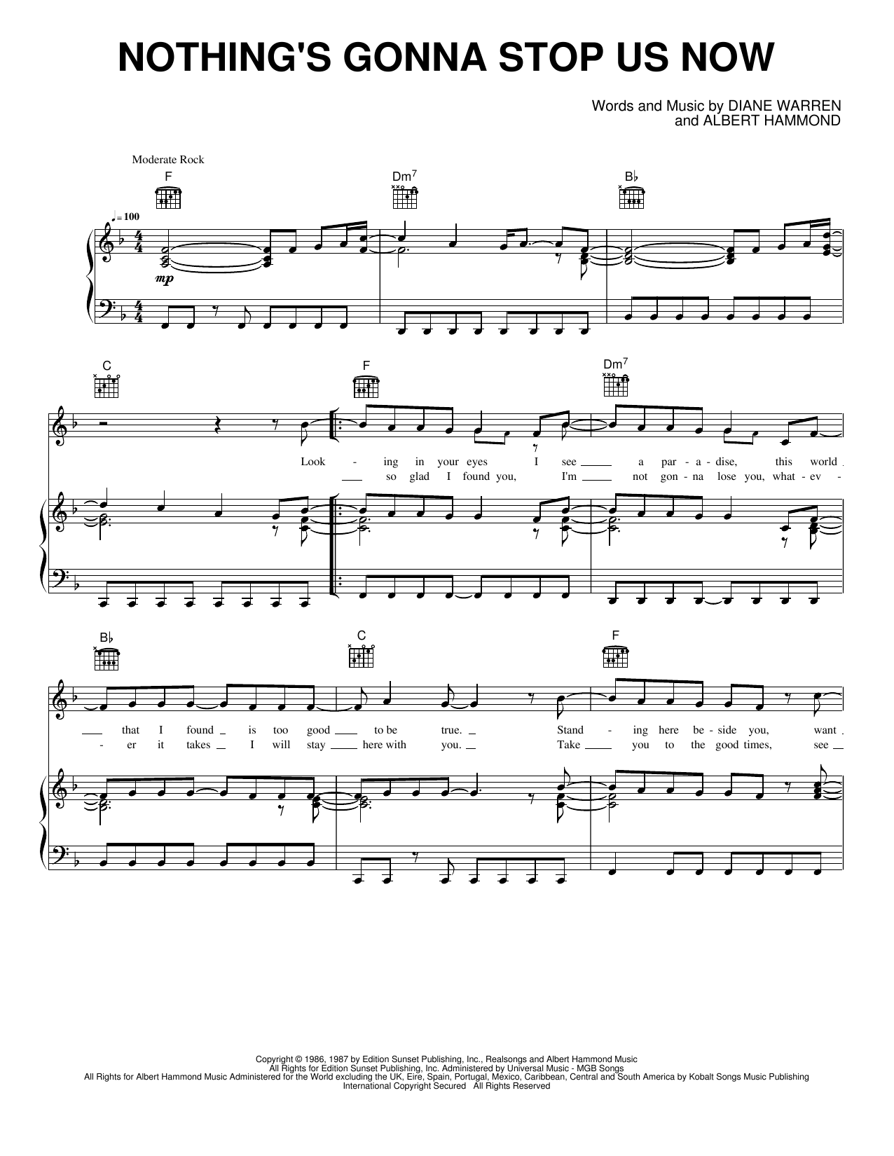 Nothing's Gonna Stop Us Now: Piano/Vocal/Guitar Sheet