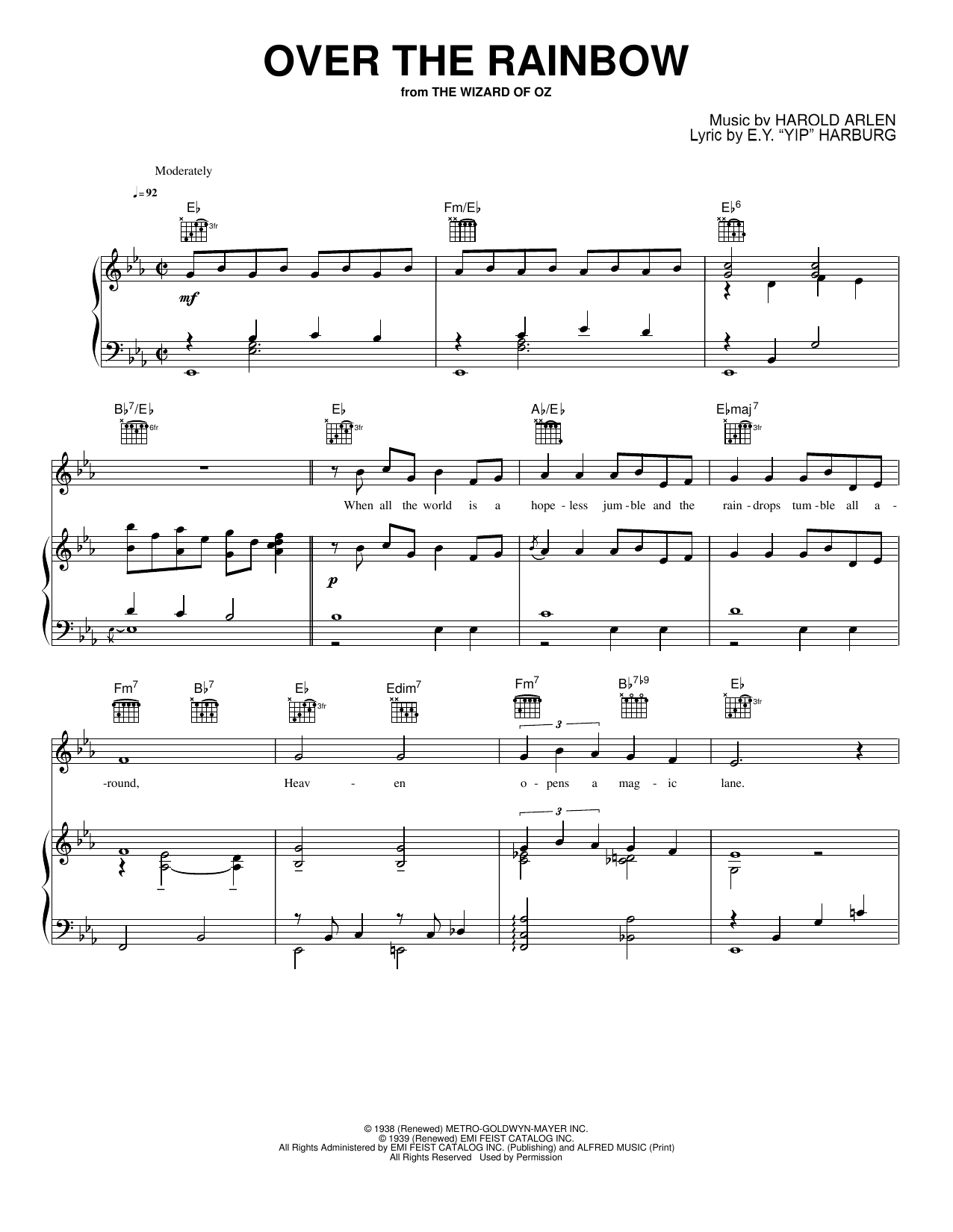 Over the Rainbow: Piano/Vocal/Guitar Sheet
