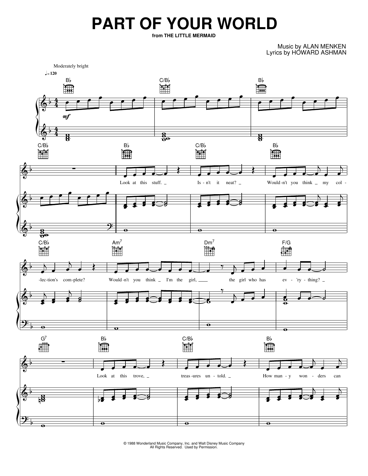 Part Of Your World: Piano/Vocal/Guitar Sheet