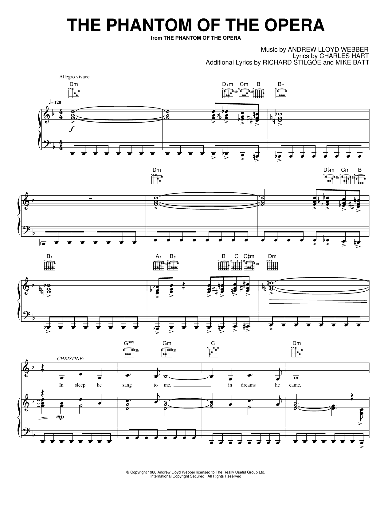 The Phantom Of The Opera: Piano/Vocal/Guitar Sheet