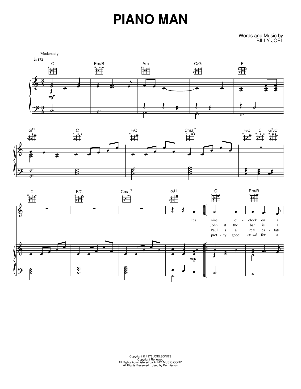 Piano Man: Piano/Vocal/Guitar Sheet