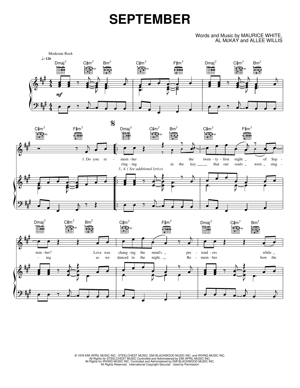 September: Piano/Vocal/Guitar Sheet