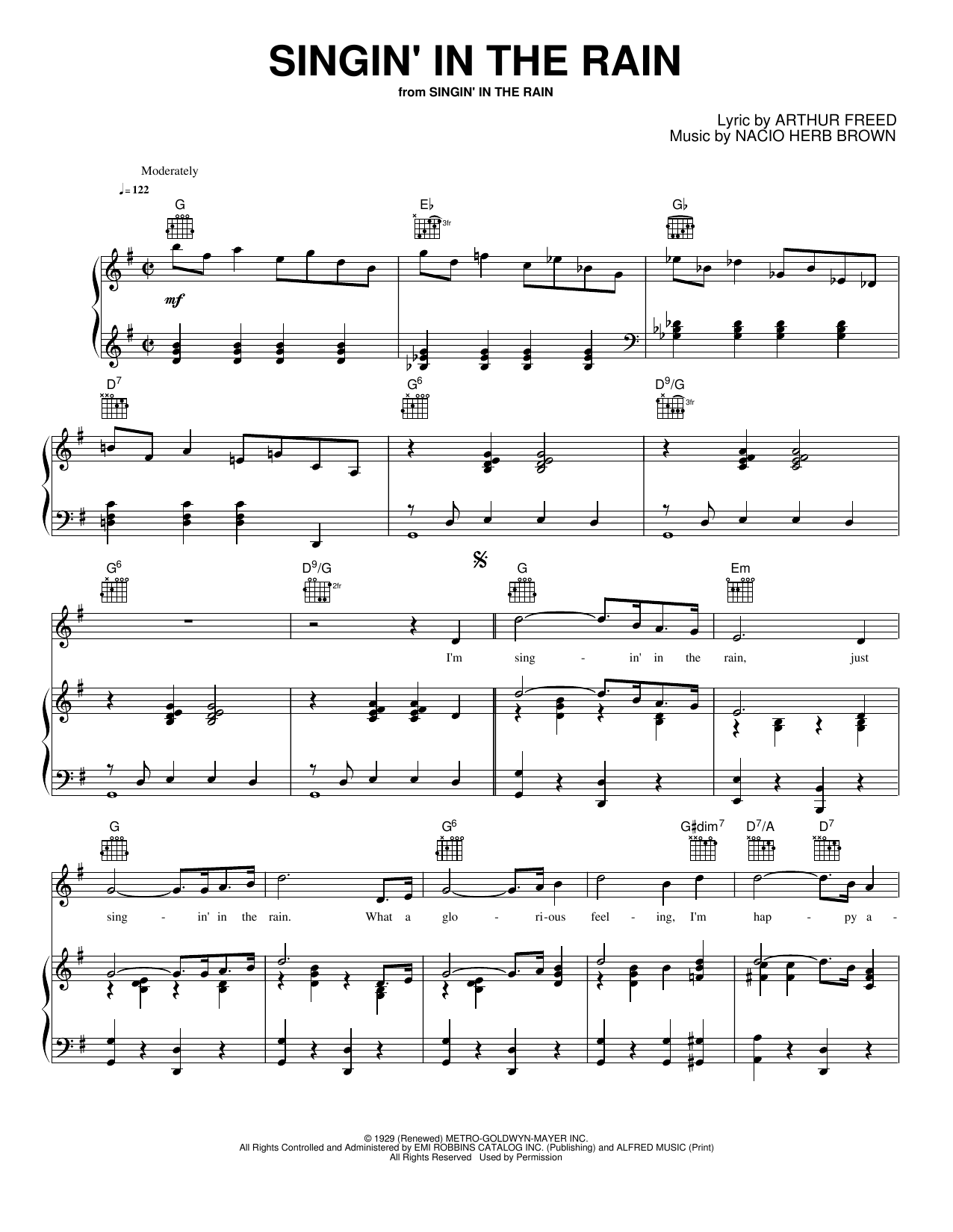 Singin' in the Rain: Piano/Vocal/Guitar Sheet