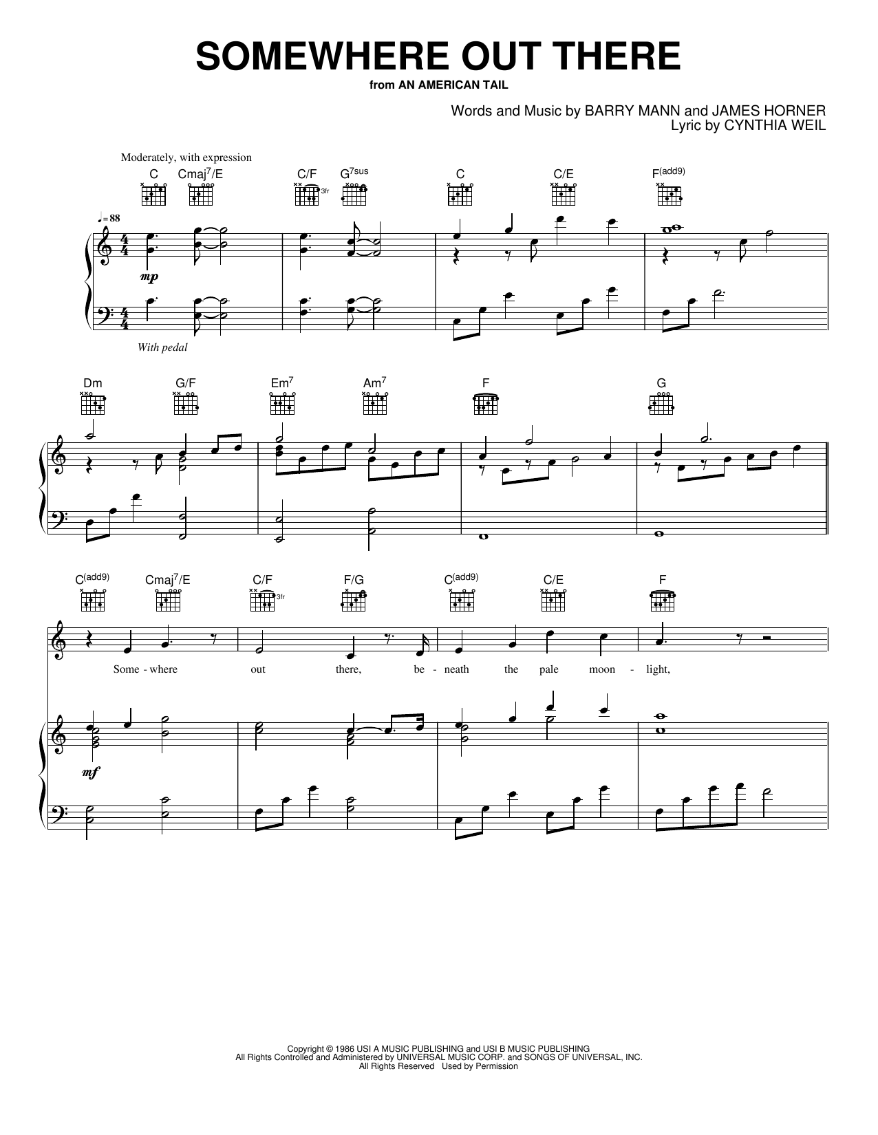Somewhere Out There: Piano/Vocal/Guitar Sheet