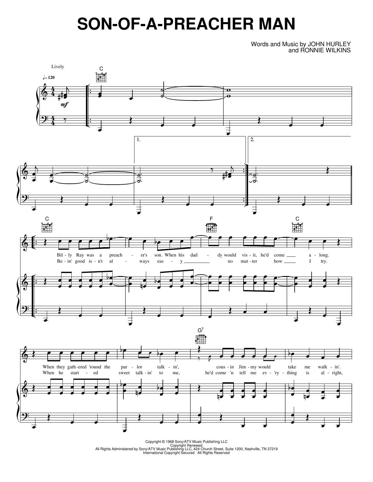 Son-of-a-Preacher Man: Piano/Vocal/Guitar Sheet