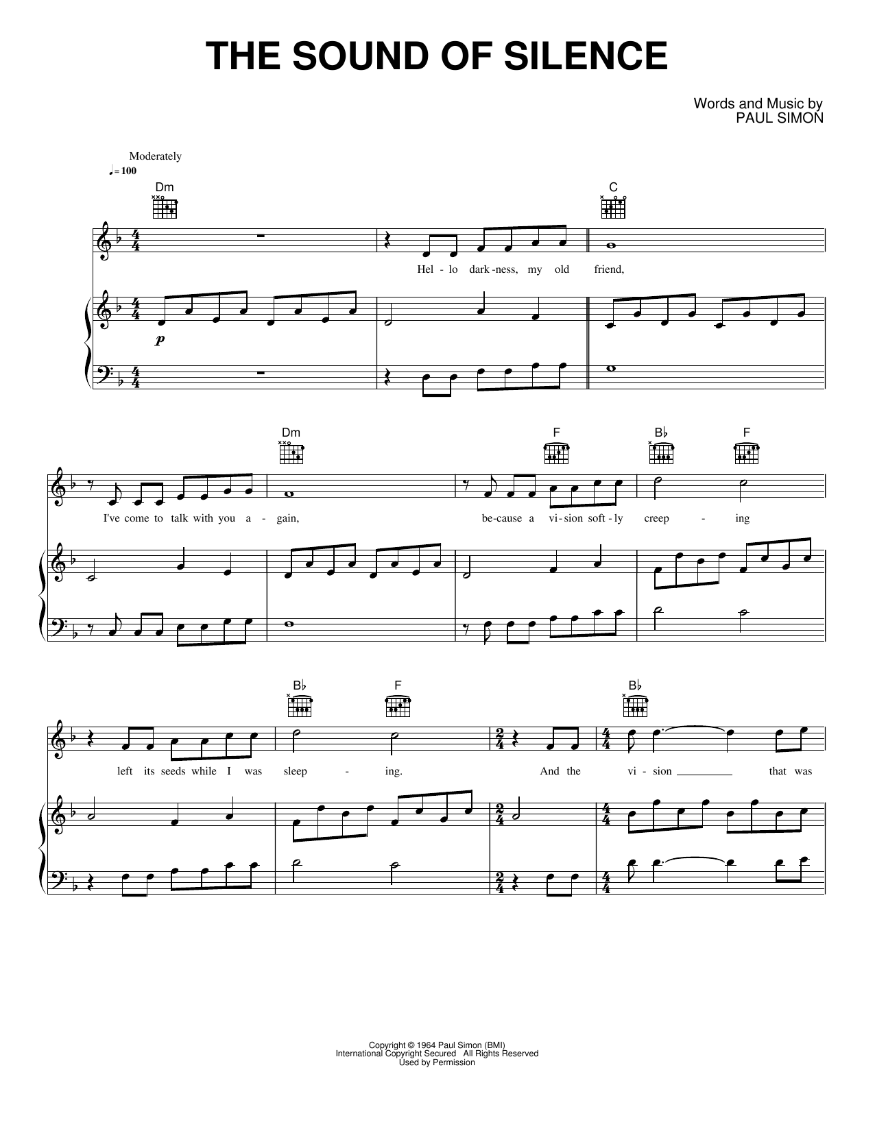 The Sound of Silence: Piano/Vocal/Guitar Sheet