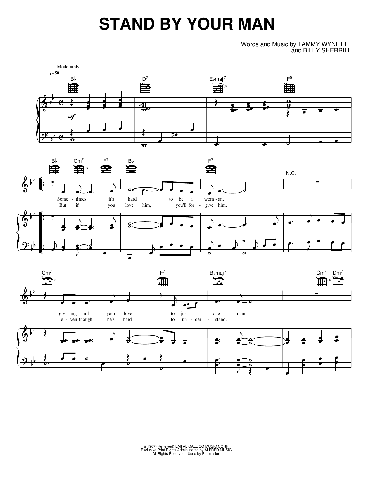 Stand By Your Man: Piano/Vocal/Guitar Sheet