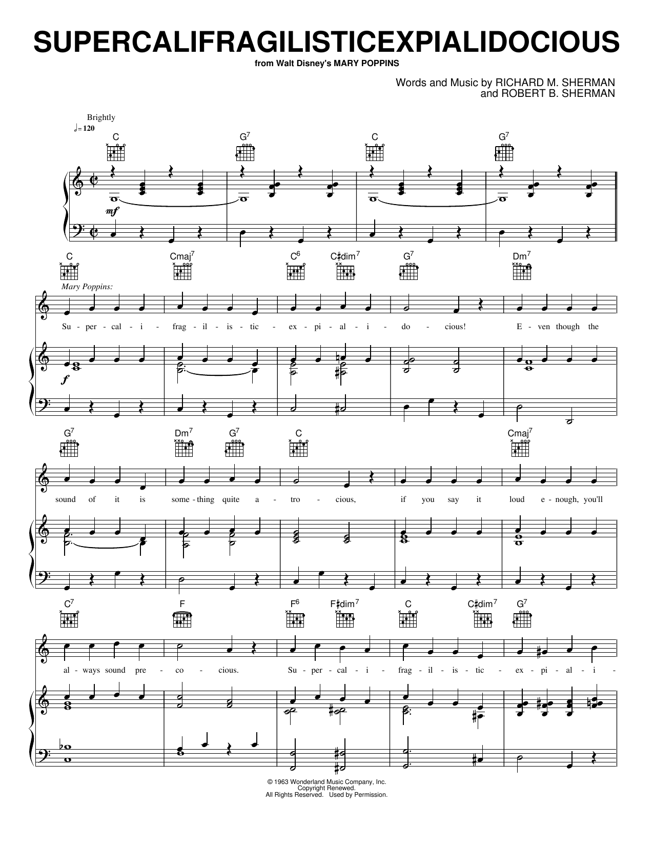 Supercalifragilisticexpialidocious: Piano/Vocal/Guitar Sheet