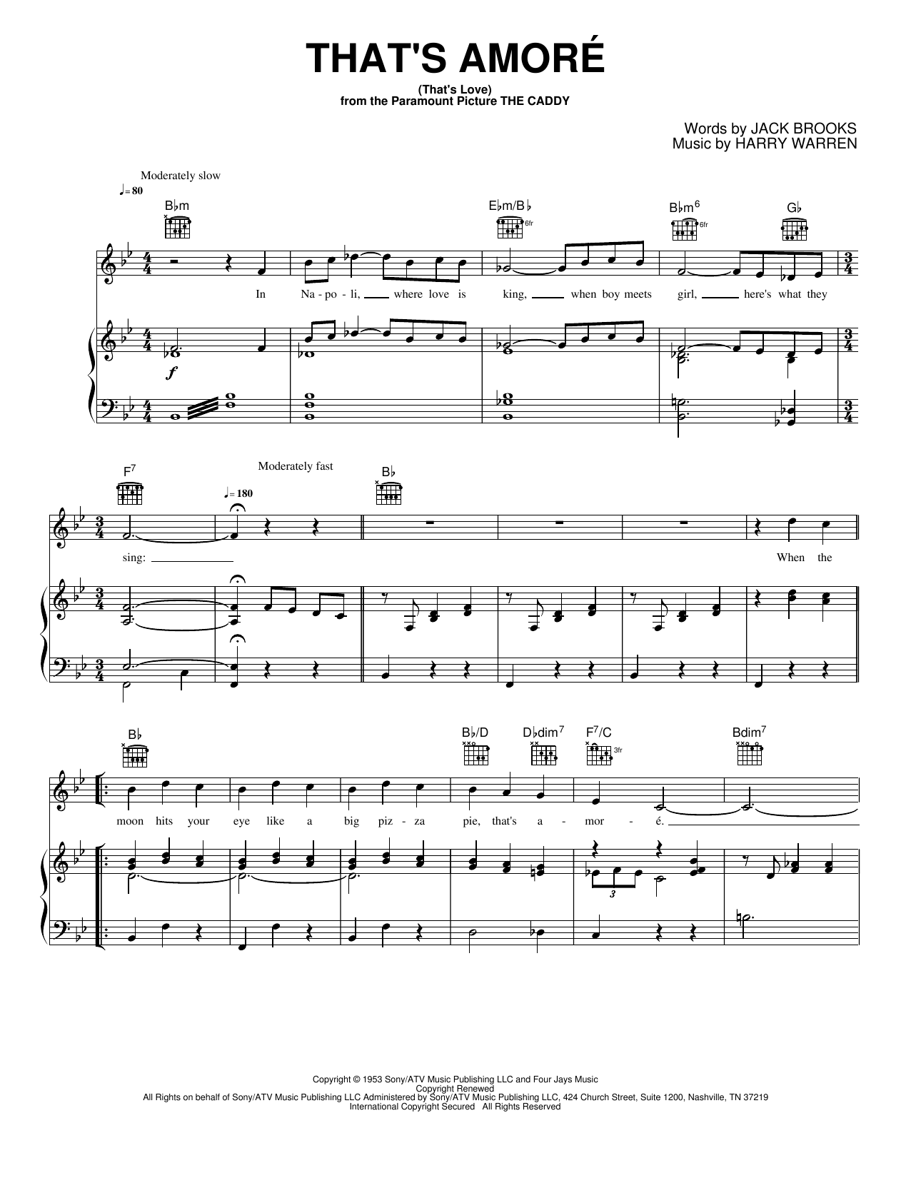 That's Amoré (That's Love): Piano/Vocal/Guitar Sheet
