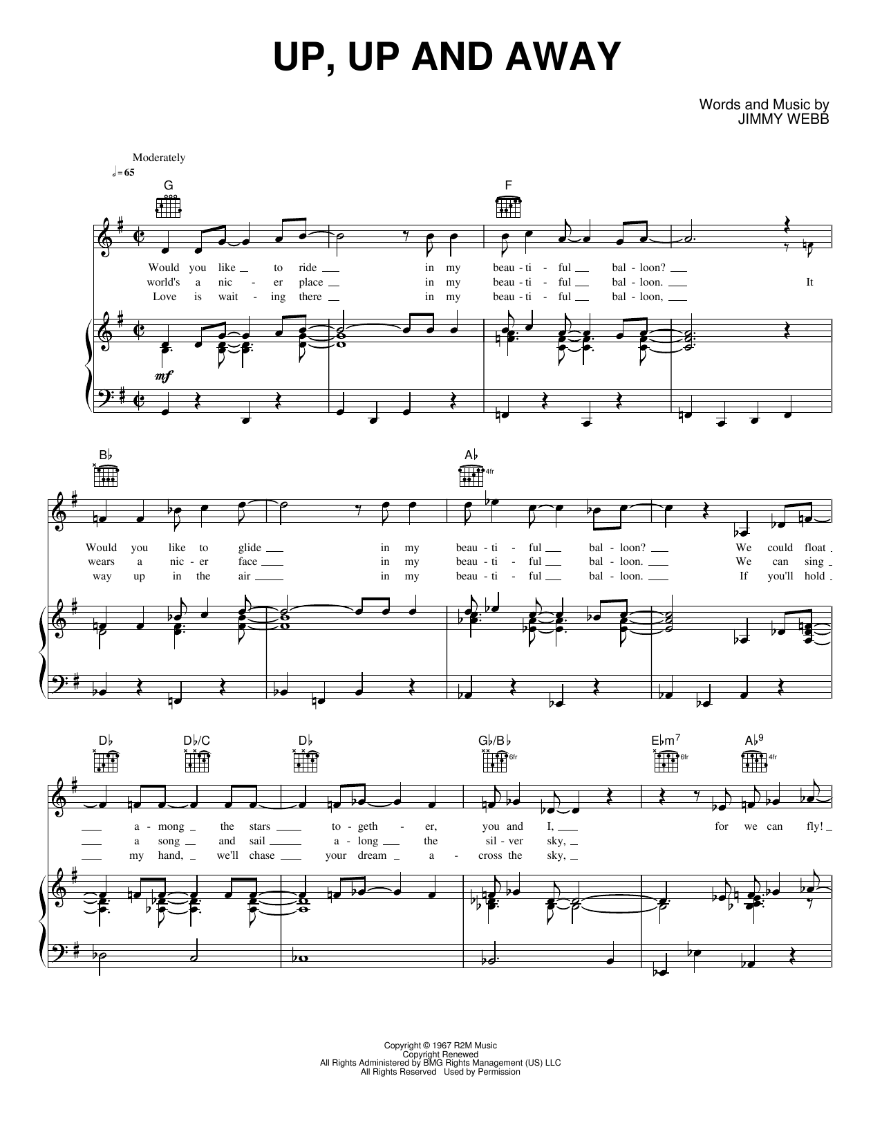 Up, Up and Away: Piano/Vocal/Guitar Sheet