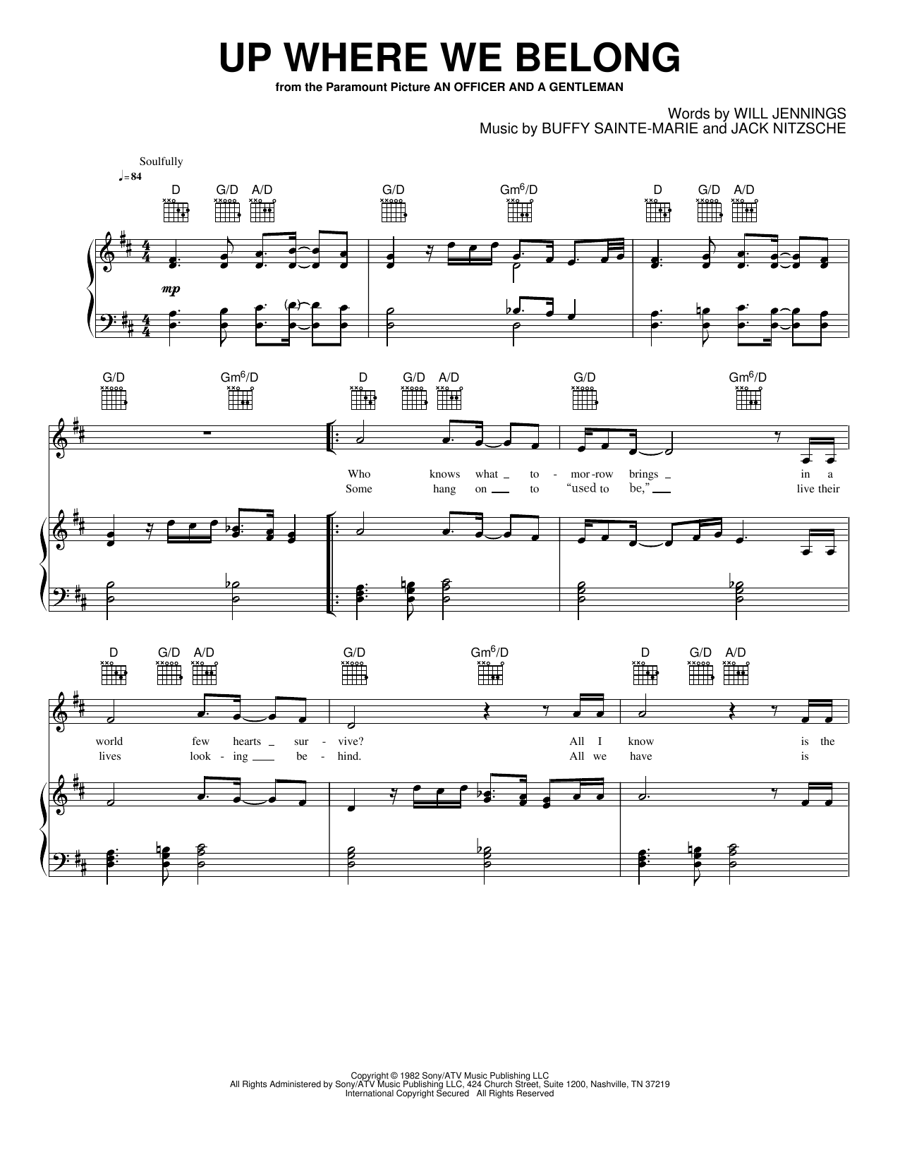Up Where We Belong: Piano/Vocal/Guitar Sheet